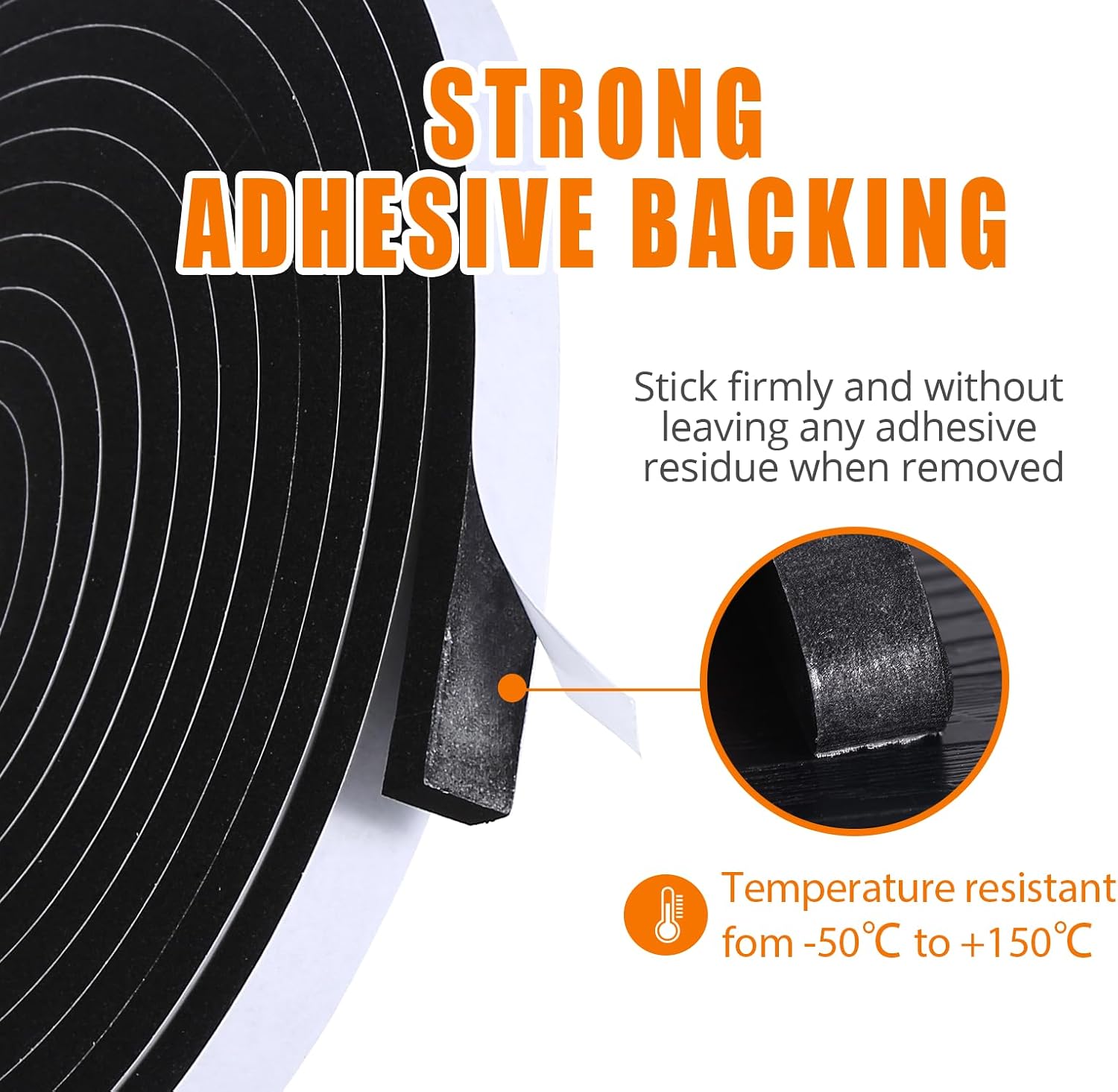 Detalle de Adhesive Weather Stripping Foam Tape 6mm × 6m for Doors & Windows