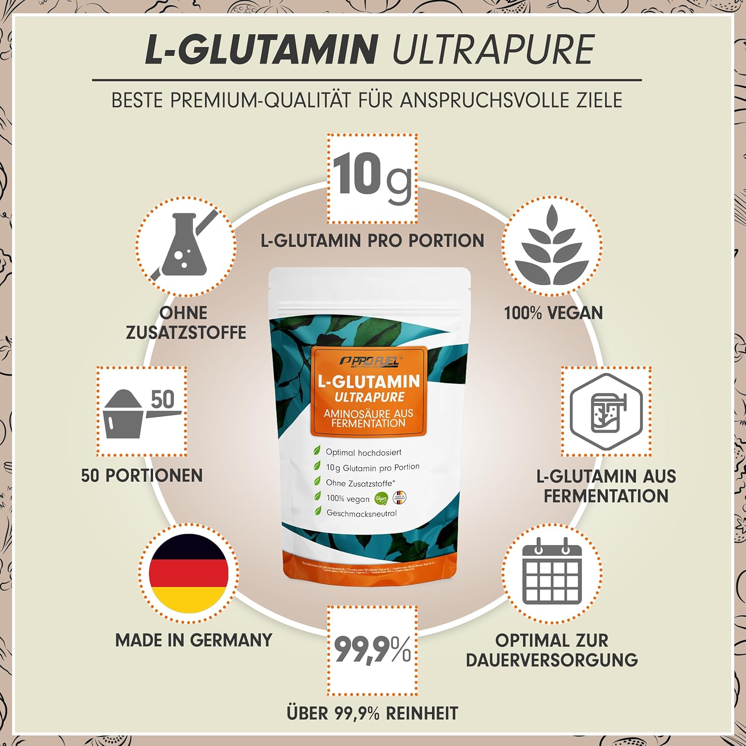 Detalle 2 de ProFuel L-Glutamin Pulver 500 g đź’Š