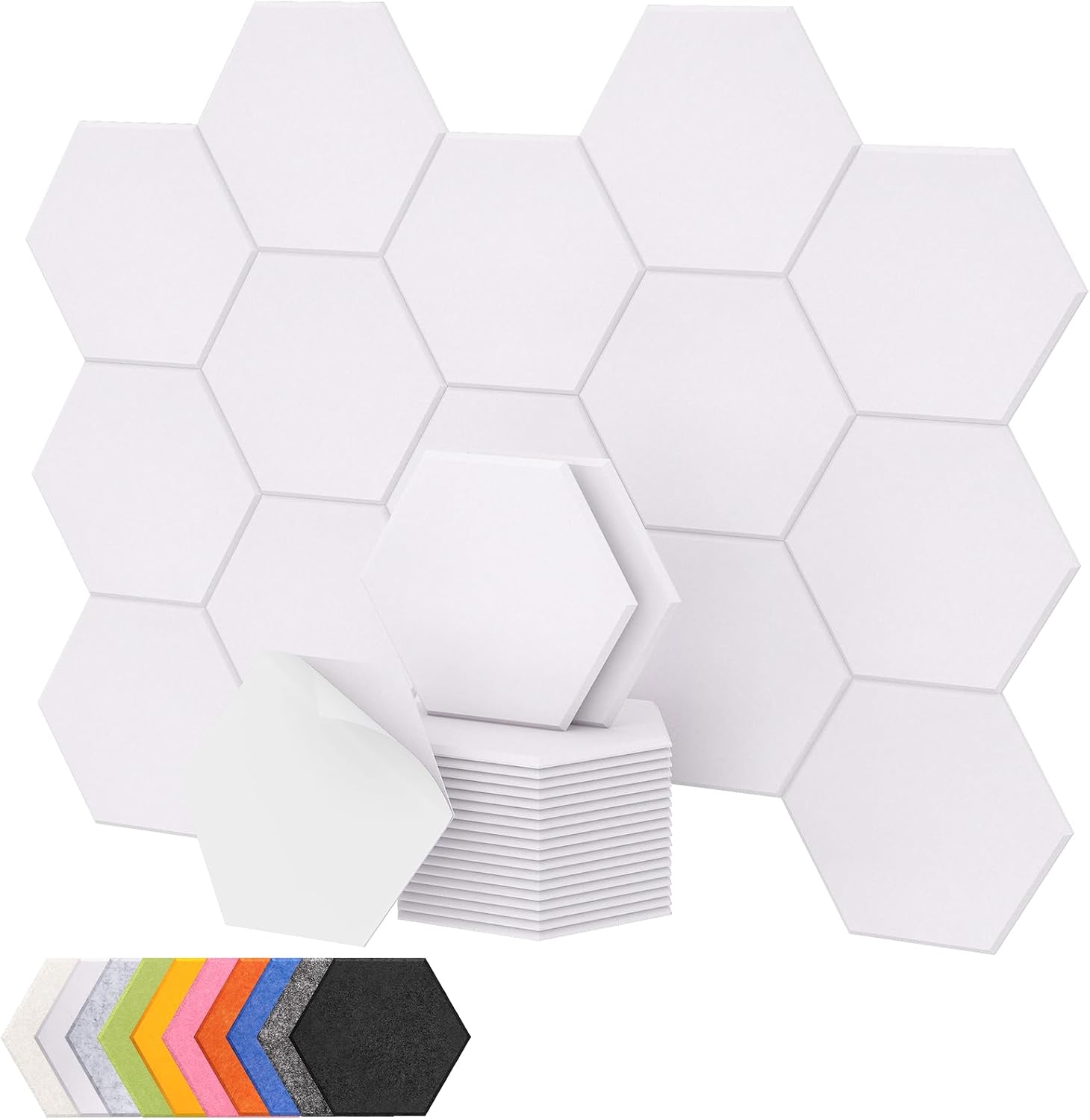 Detalle de TONOR 22163 Hexagon Acoustic Panels, 18-Pack, White Polyester, Self-Adhesive