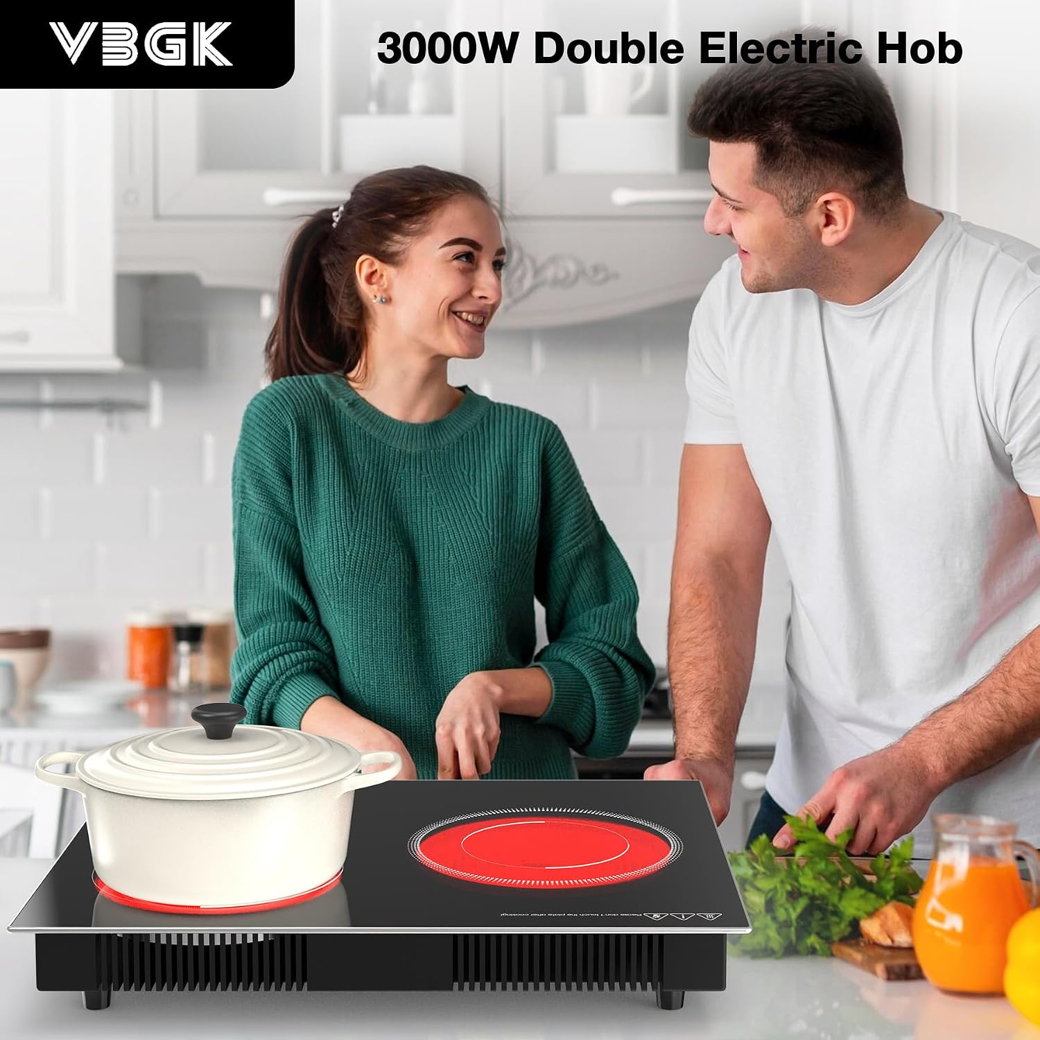 Thumbnail 6 de VBGK Double Electric Hob (3000W): Built‑in & Countertop 2‑Ring Ceramic Hob with 9 Power Levels and Safety Lock