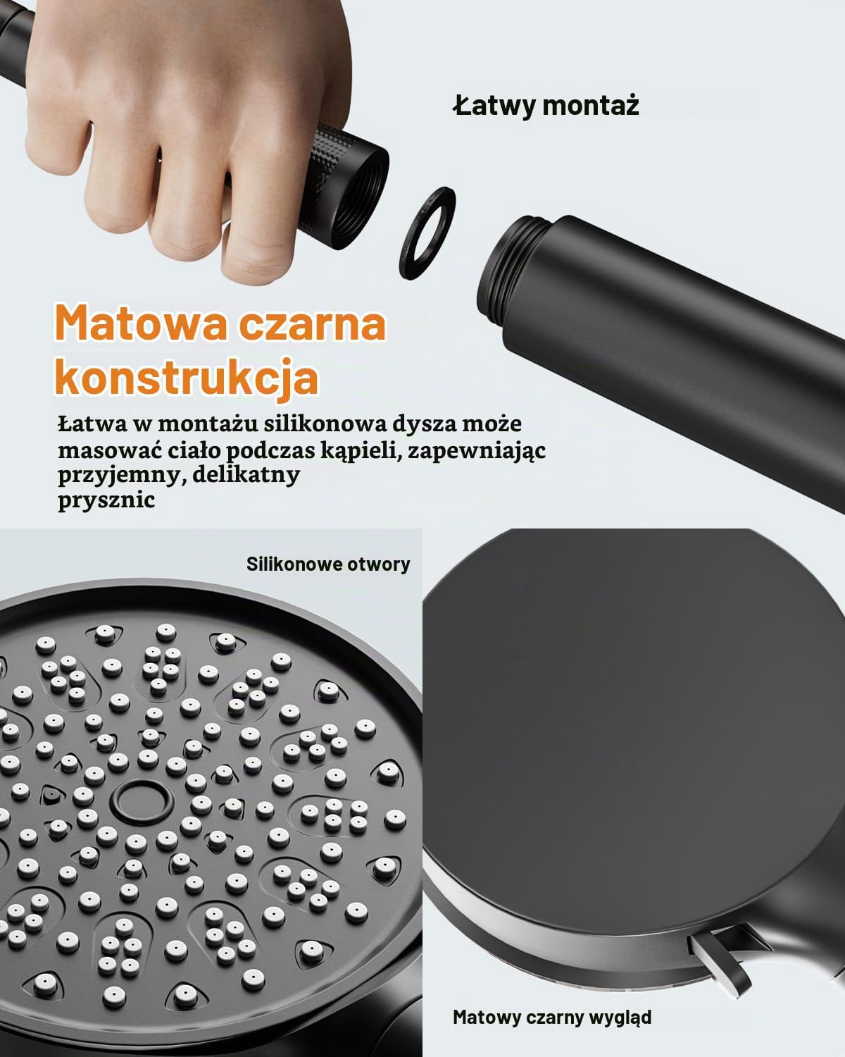 Detalle 2 de Cobbe HSGM6BK2 – słuchawka prysznicowa z filtrem, 6 trybów strumienia