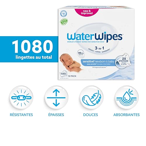 Thumbnail 1 de WaterWipes Peau Sensible+ Lingettes Nouveau-Né et Bébé – 18 paquets