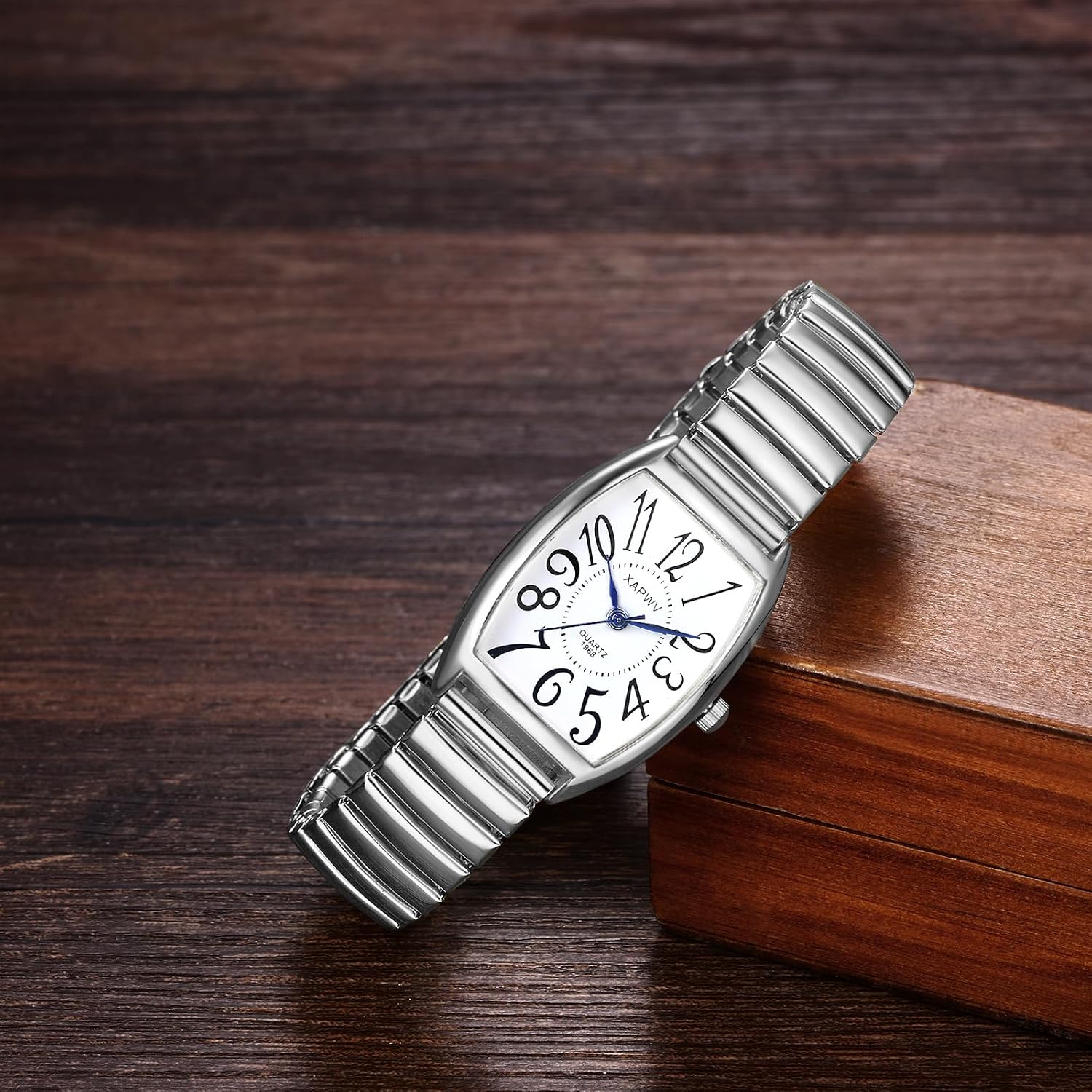 Detalle de Avaner Uhren Damen Rechteckig Stretchband – Elastische Armbanduhr mit Großziffern