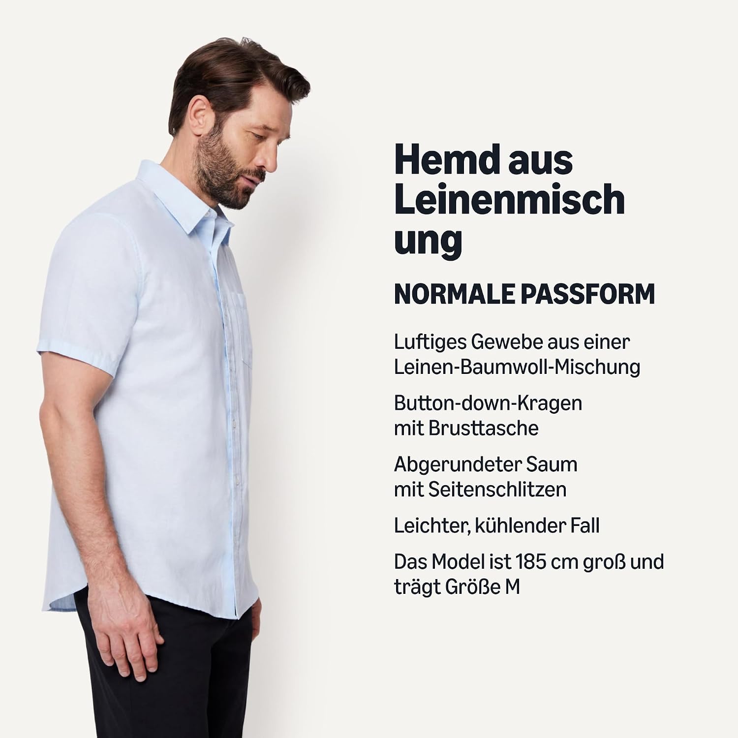 Detalle 2 de Amazon Essentials Herren Kurzarm Regular-Fit Leinenhemd