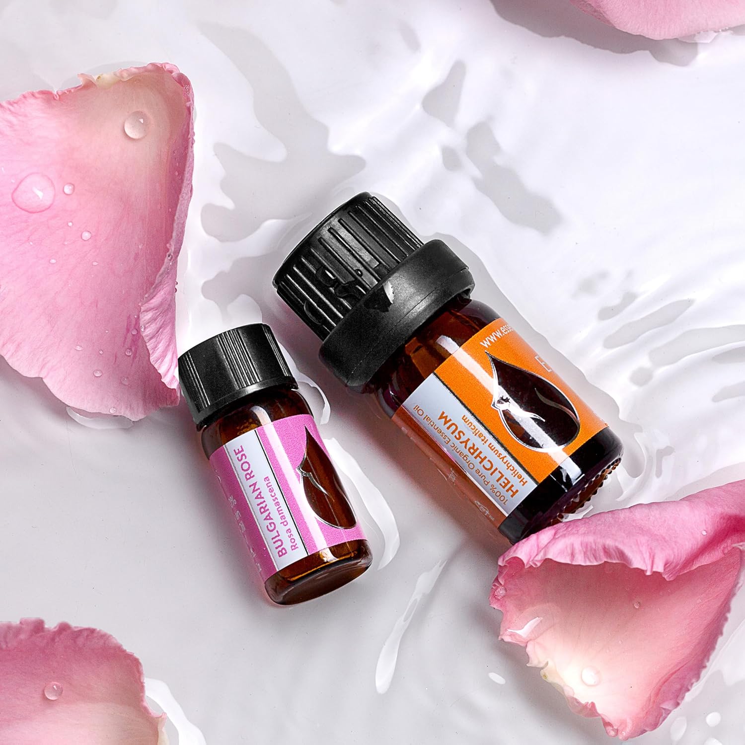 Detalle 2 de Set di oli essenziali biologici “Lusso” Elicriso (5 ml) + Rosa (3 ml) 100% puro e non diluito