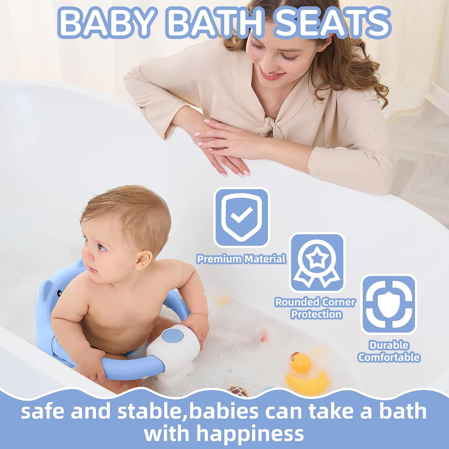 Thumbnail 2 de Badewannensitz Baby ab 6 Monate – Bär mit rutschfesten Saugnäpfen, 4 Saugnäpfe, Kissen, Blau