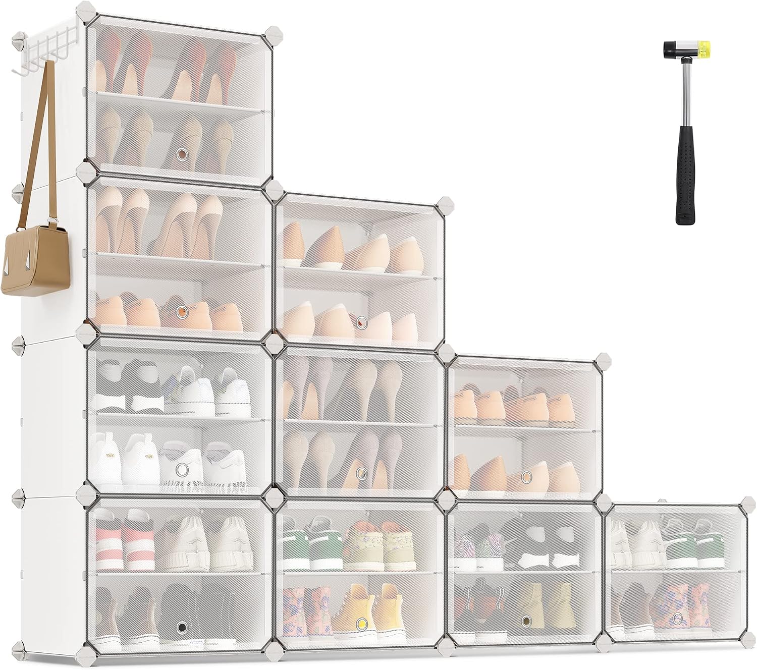 Detalle de SONGMICS LPC035W01 Interlocking Shoe Rack, 10 Compartments, Steel Frame, White
