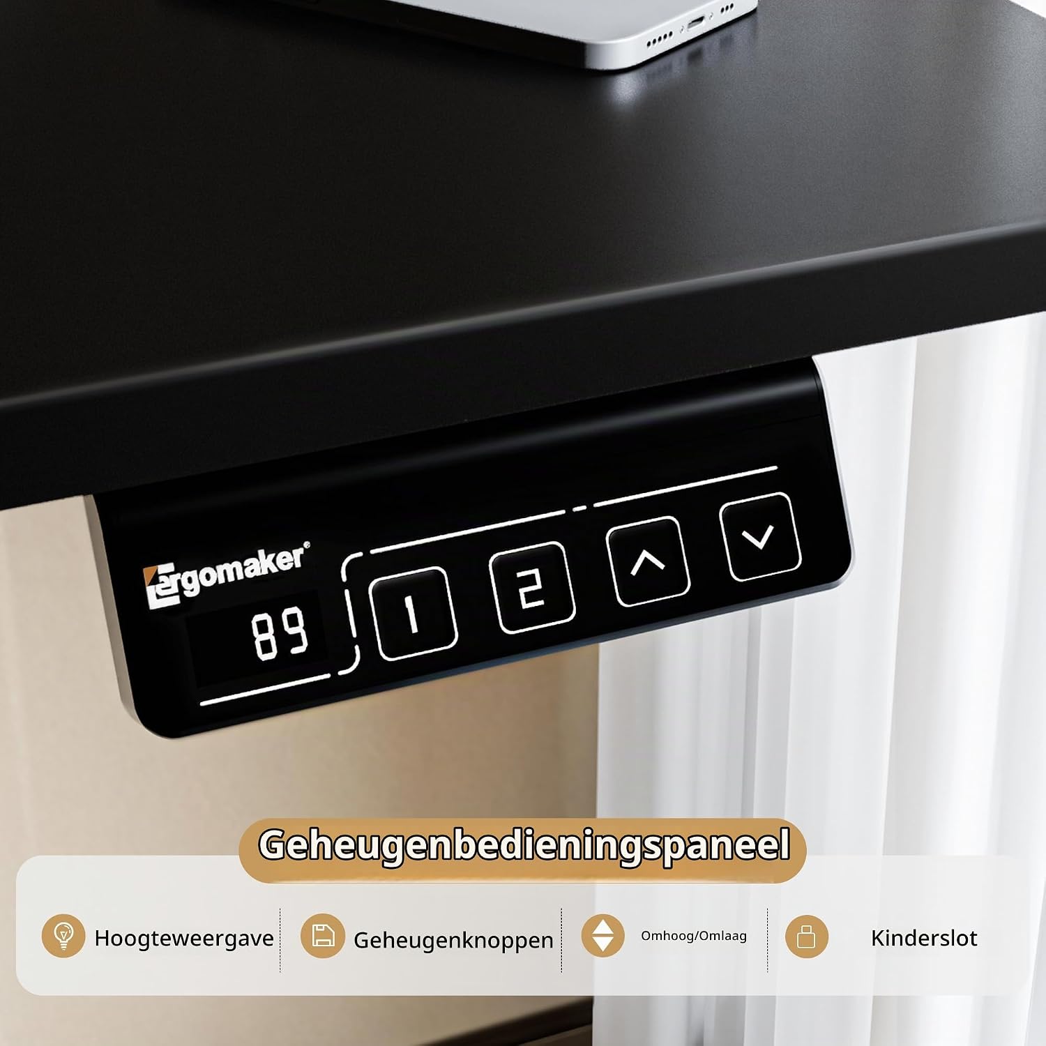 Detalle de ERGOMAKER SM203-110-BFBD elektrisch zit-sta-bureau 110 x 60 cm, zwart