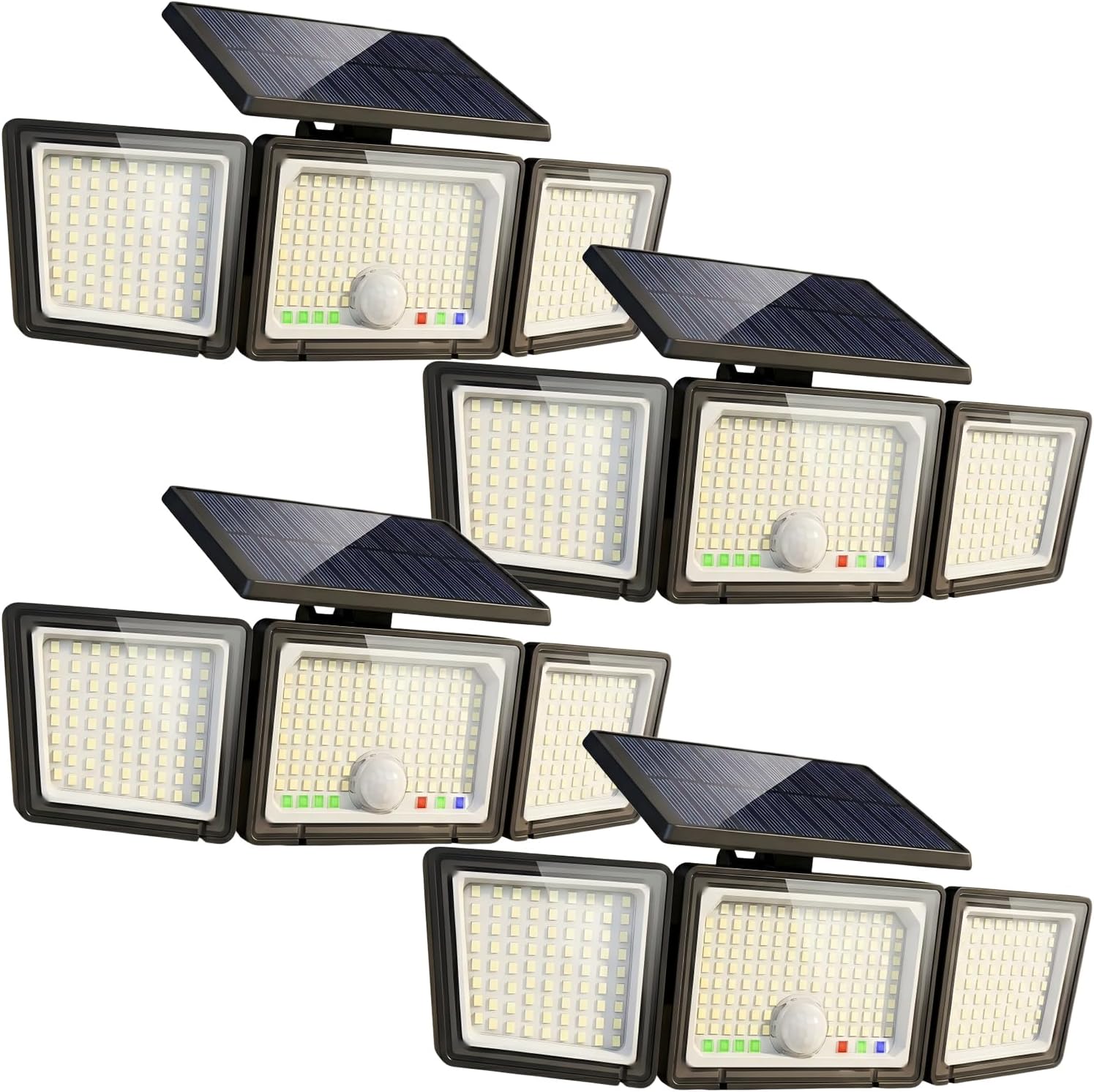 Detalle de Solar Lights Outdoor 286 LEDs 2500LM 3-Head Motion Sensor Flood Light (4-Pack) with Power Display