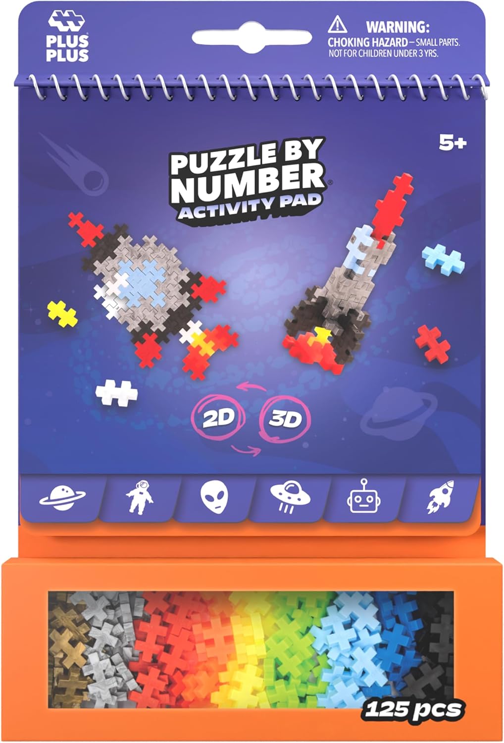 Detalle de PLUS PLUS Travel Toys Building Blocks Puzzle Play (Space) – 12 pages with 125 pieces in attached storage, for age 5+