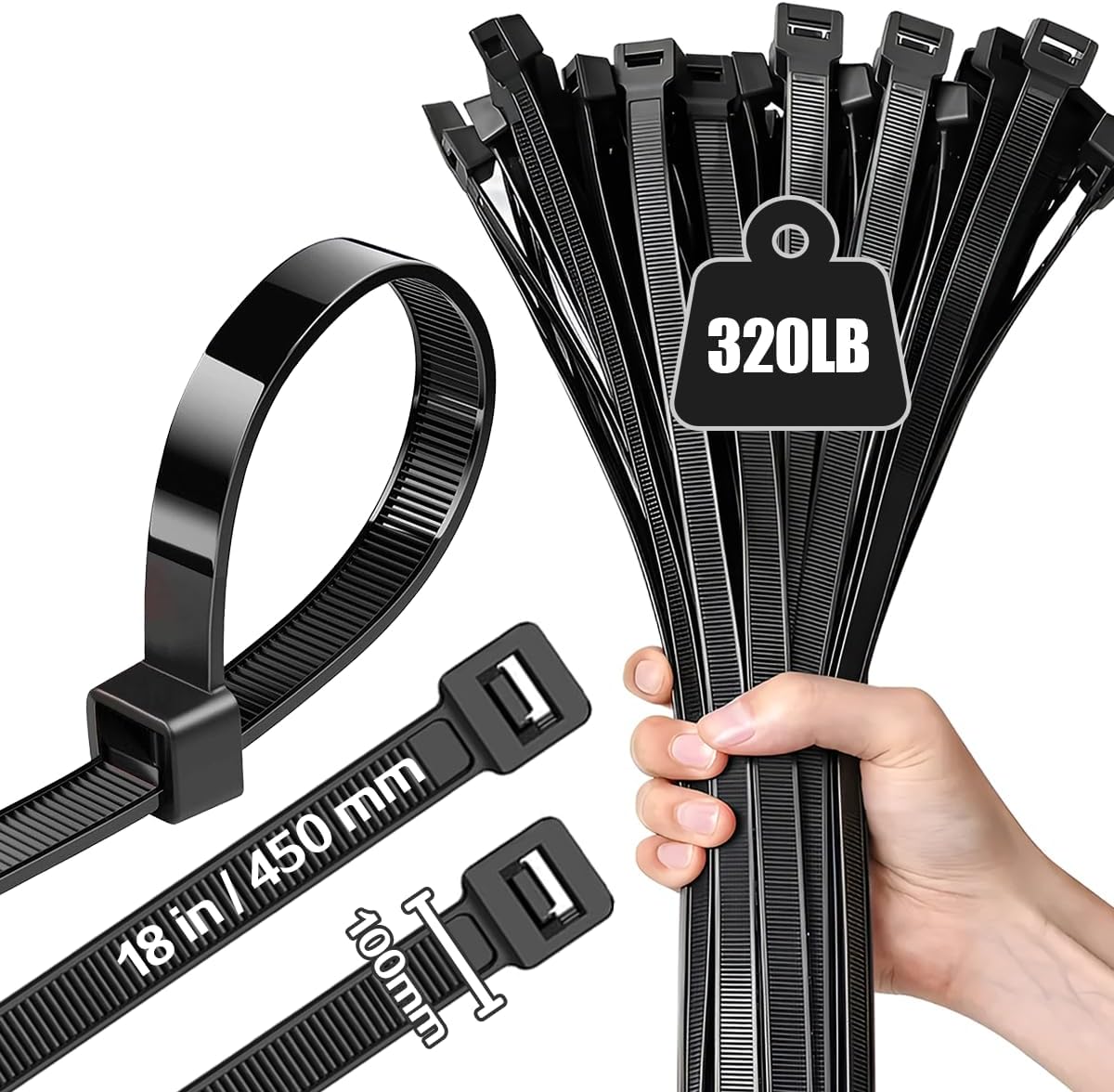 Thumbnail 3 de Caiery Extra Large Cable Ties 10mm x 600mm (50 Pack) – Heavy Duty Nylon Zip Ties