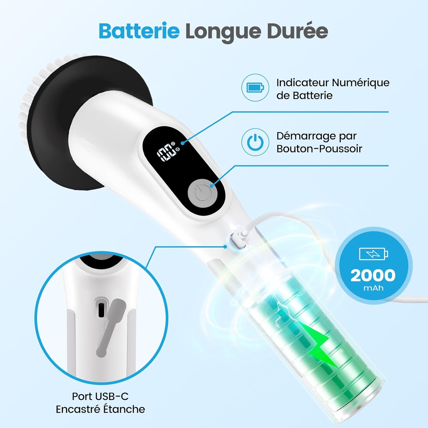 Detalle 2 de Brosse rotative 8 tĂŞtes 2000 mAh đź§˝