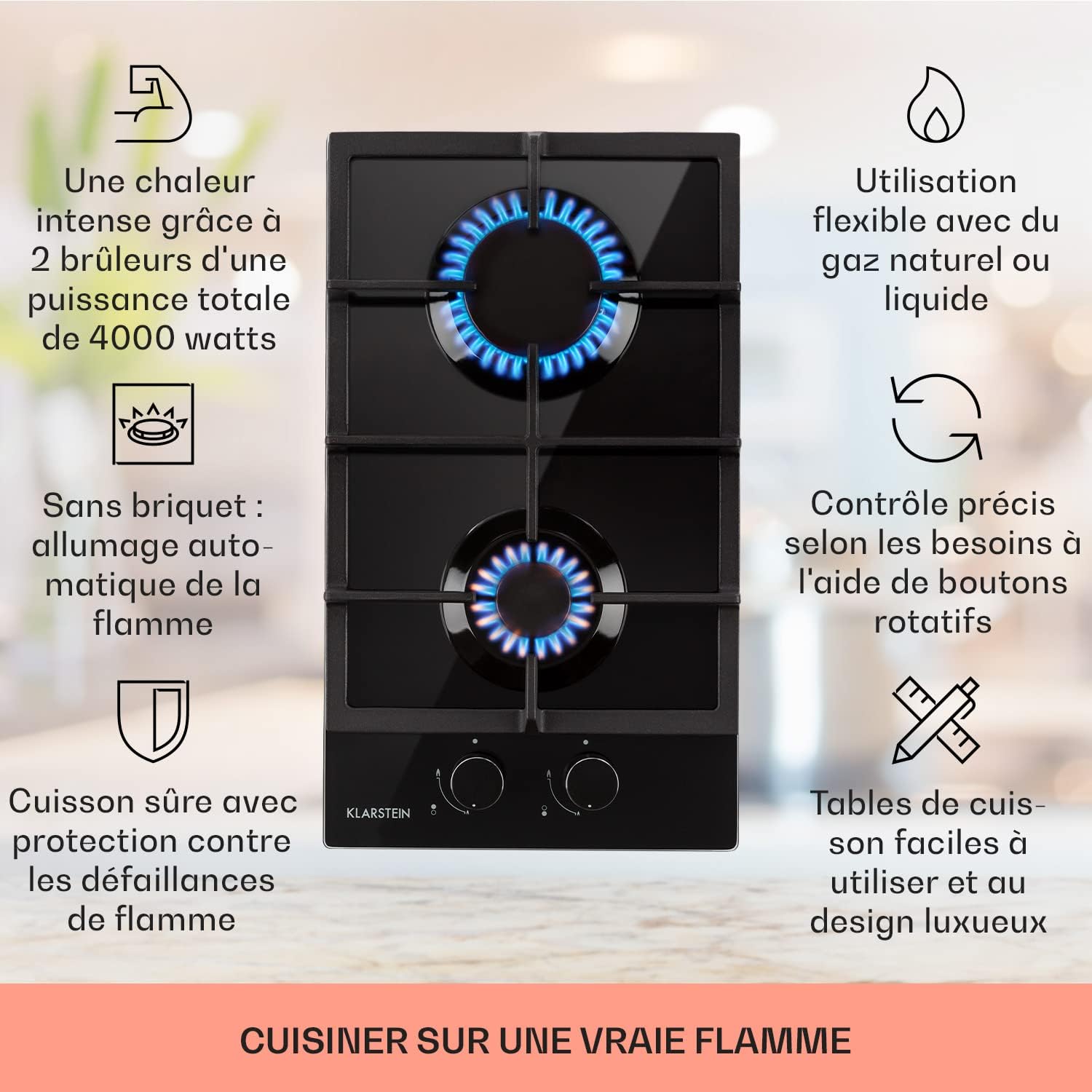 Thumbnail 1 de Klarstein Tables de Cuisson électrique à 2 feux (4000 W) en acier inox : plaque gaz/camping avec sécurité