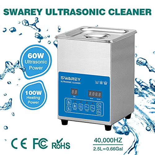 Detalle de SWAREY 2.5L Ultrasonic Cleaner with Degas, Timer and Heater — Professional Cleaning for Jewellery, Glasses, Watches and More
