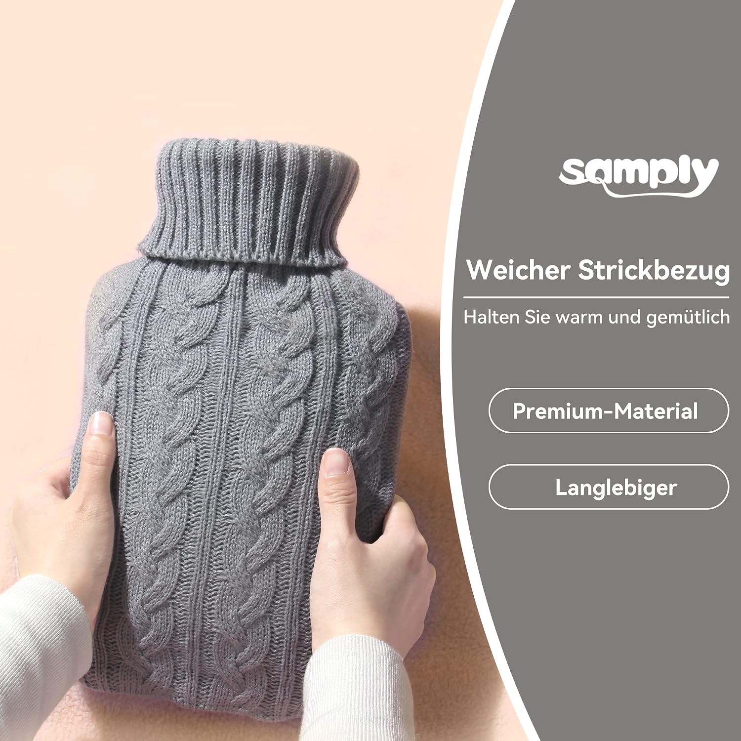 Detalle de samply Wärmflasche 2 L mit Strickbezug 🛋