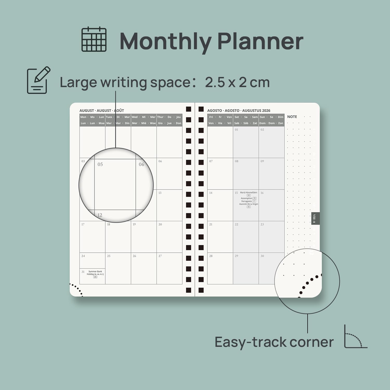 Thumbnail 5 de POPRUN 2026-2027 A6 Academic Diary Week to View (16x10.5 cm) Soft Cover Spiral – Pink