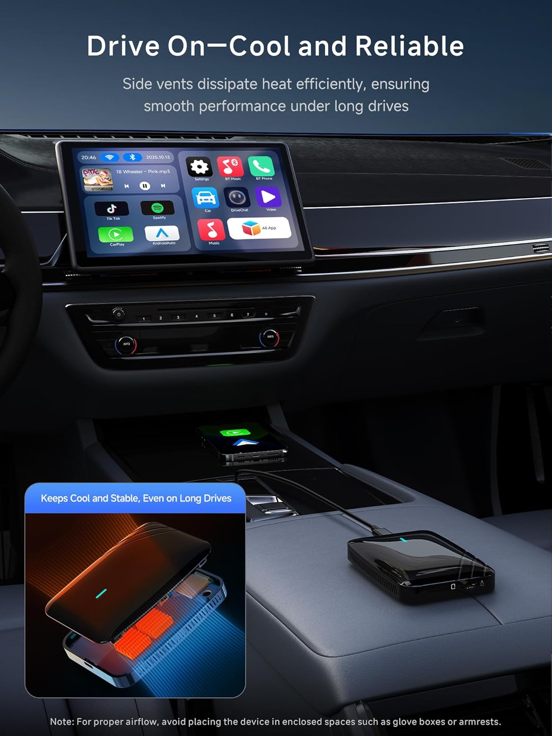 Detalle de ATOTOSELECT CB4A Wireless CarPlay Adapter: AI-powered dual‑Wi‑Fi Car Tech Upgrade