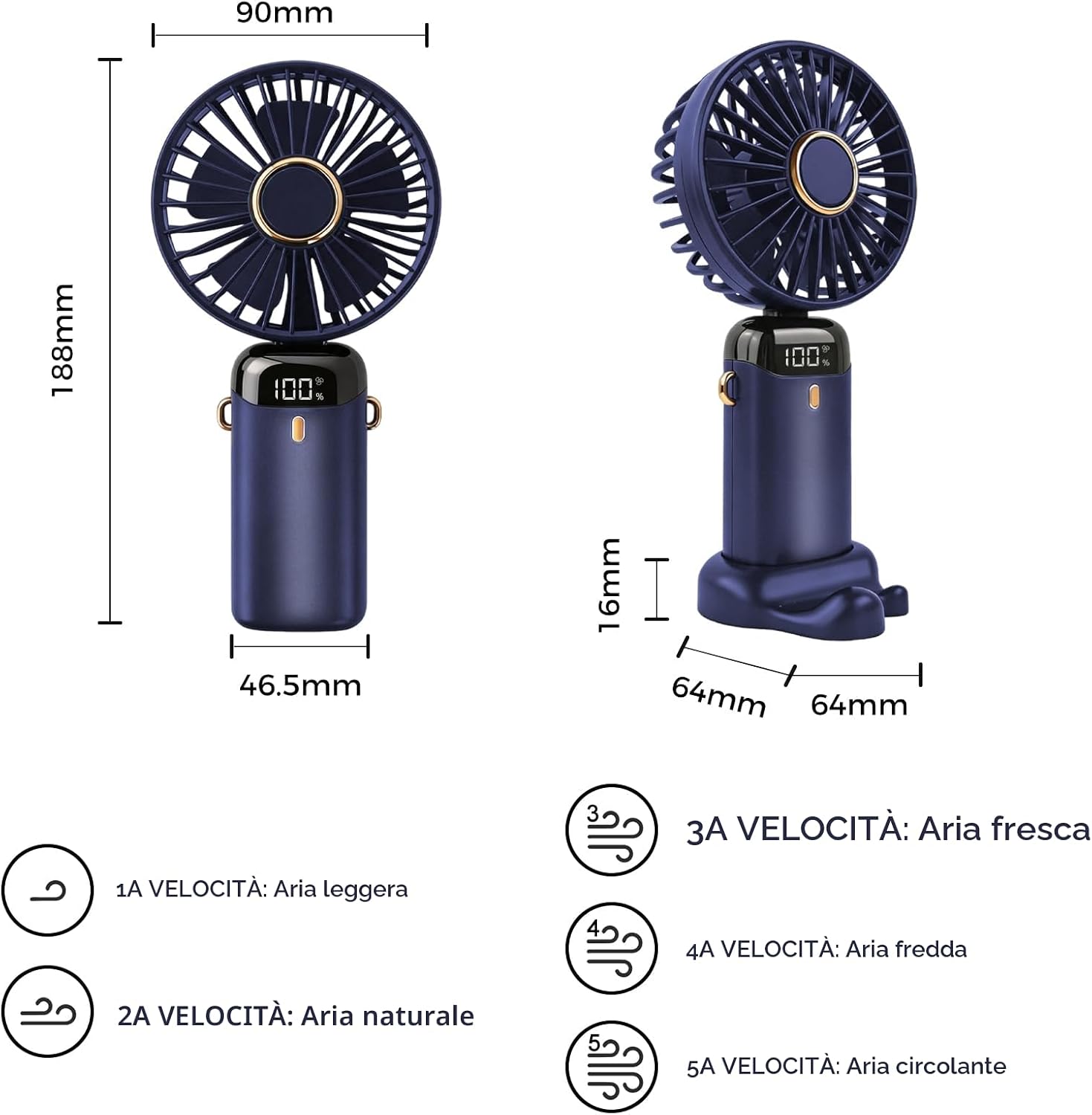 Detalle de Jsdoin Mini ventilatore portatile 5000 mAh