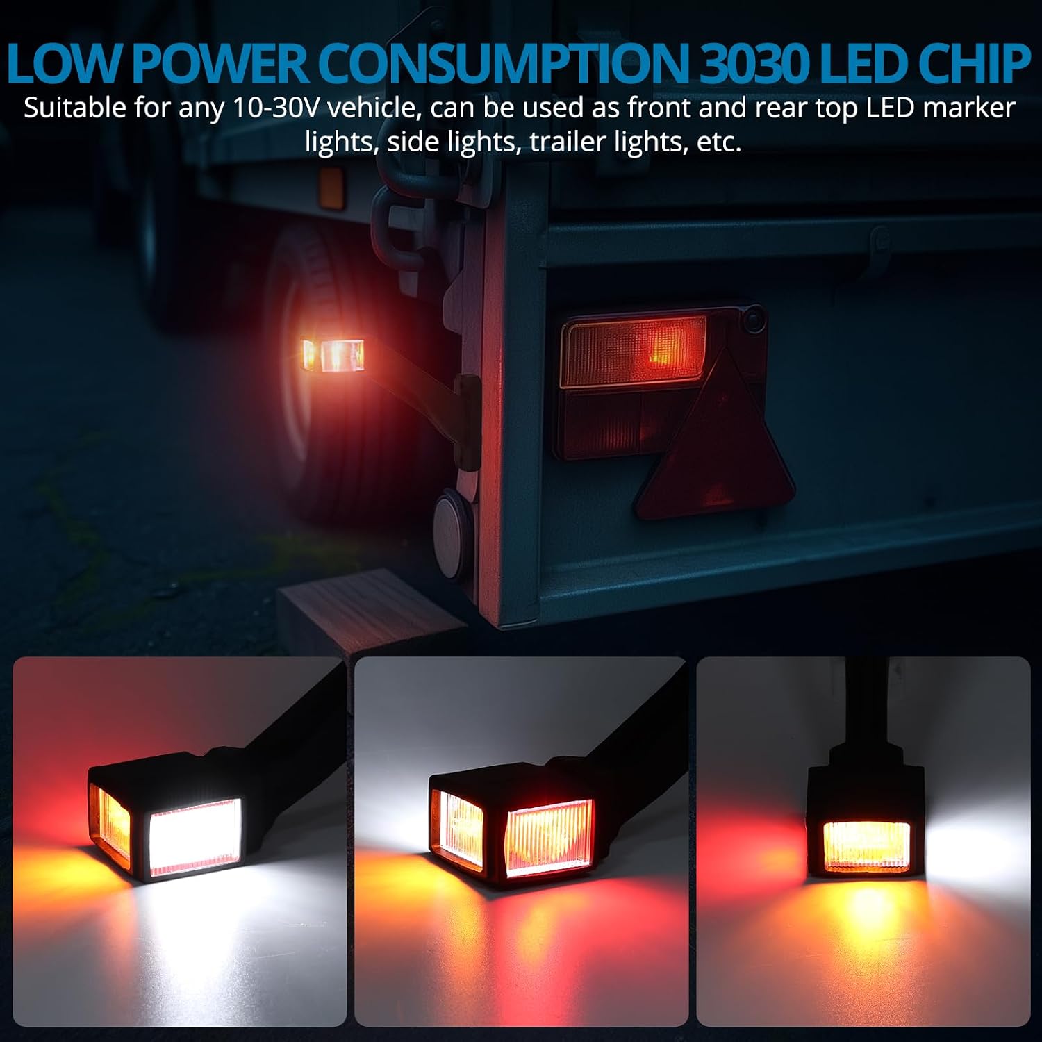 Detalle de AUTOUTLET LED Trailer Marker Lights with Reflective Cup Design (2 Pack) – IP65, 10–30V, 187 mm