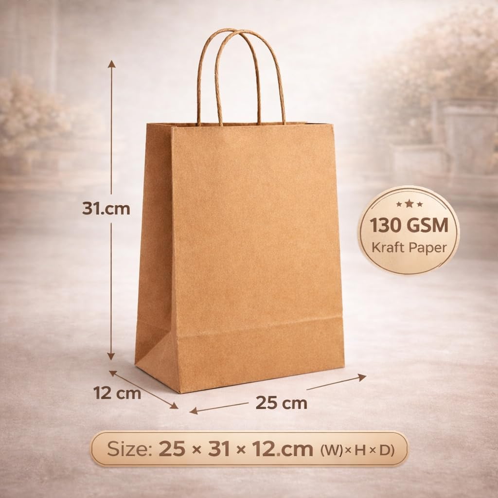 Thumbnail 1 de HURUC 50 Brown Kraft Paper Bags 25x31x12cm 🛍