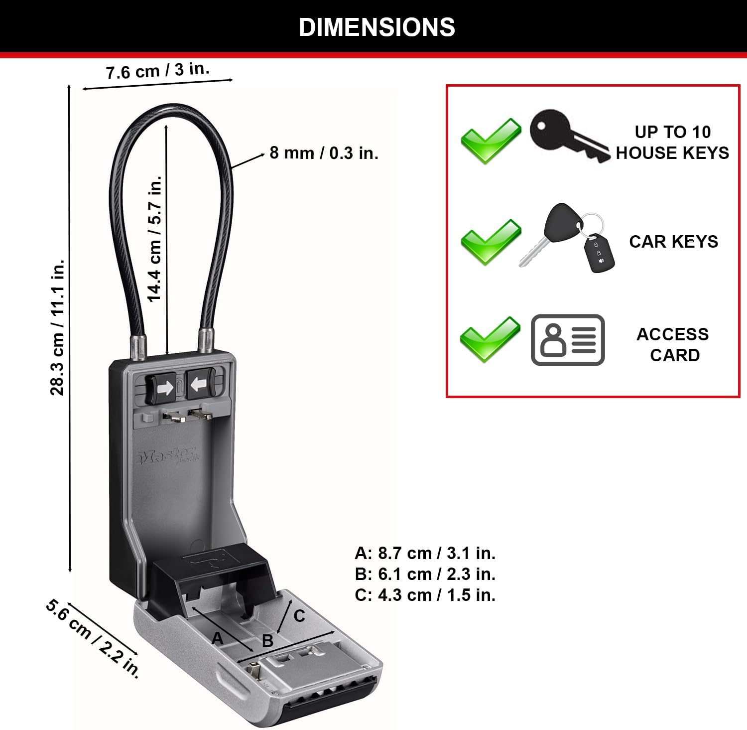 Detalle de Master Lock 5482EURD Key Safe with Flexible Cable Shackle