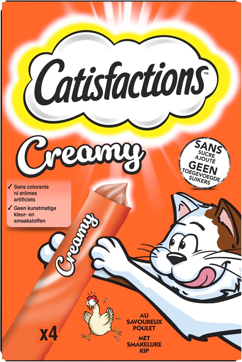 Detalle de Catisfactions Creamy Friandises Chat – Goût Poulet, Pack de 4 sachets 10 g (Lot de 11) – Récompenses pour Chats Adultes et Chatons