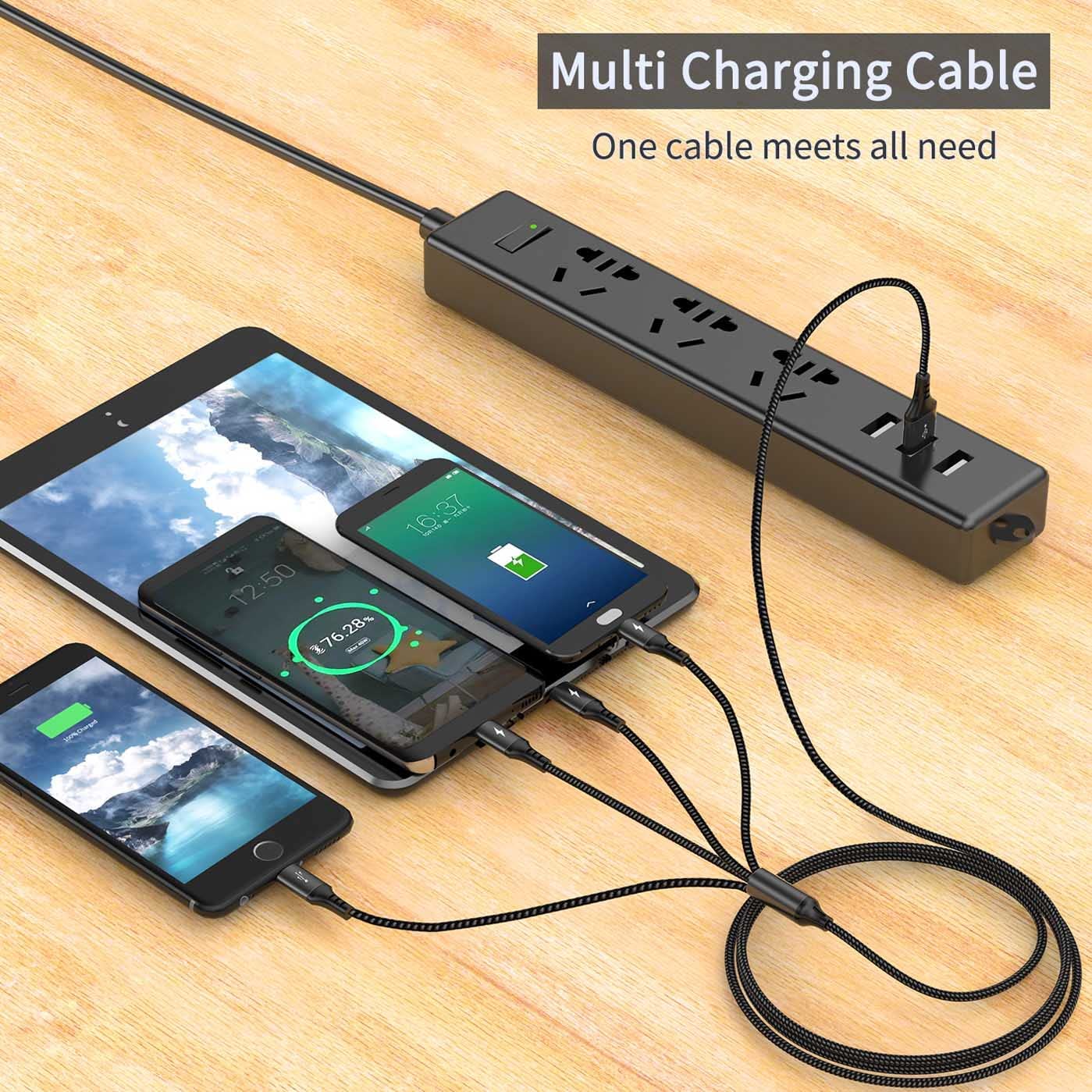 Detalle de UZAHSK Câble Multi USB 4 en 1 universel (noir) — 3 m