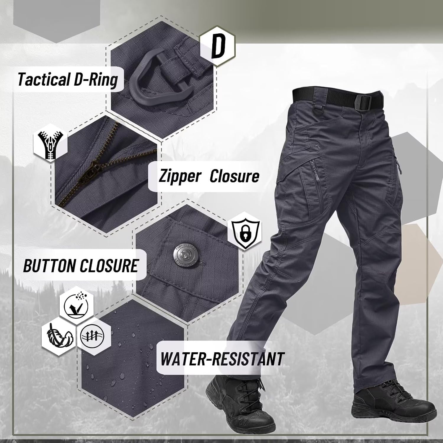 Detalle 2 de TACVASEN men’s military cotton outdoor hiking trousers with multi-pockets