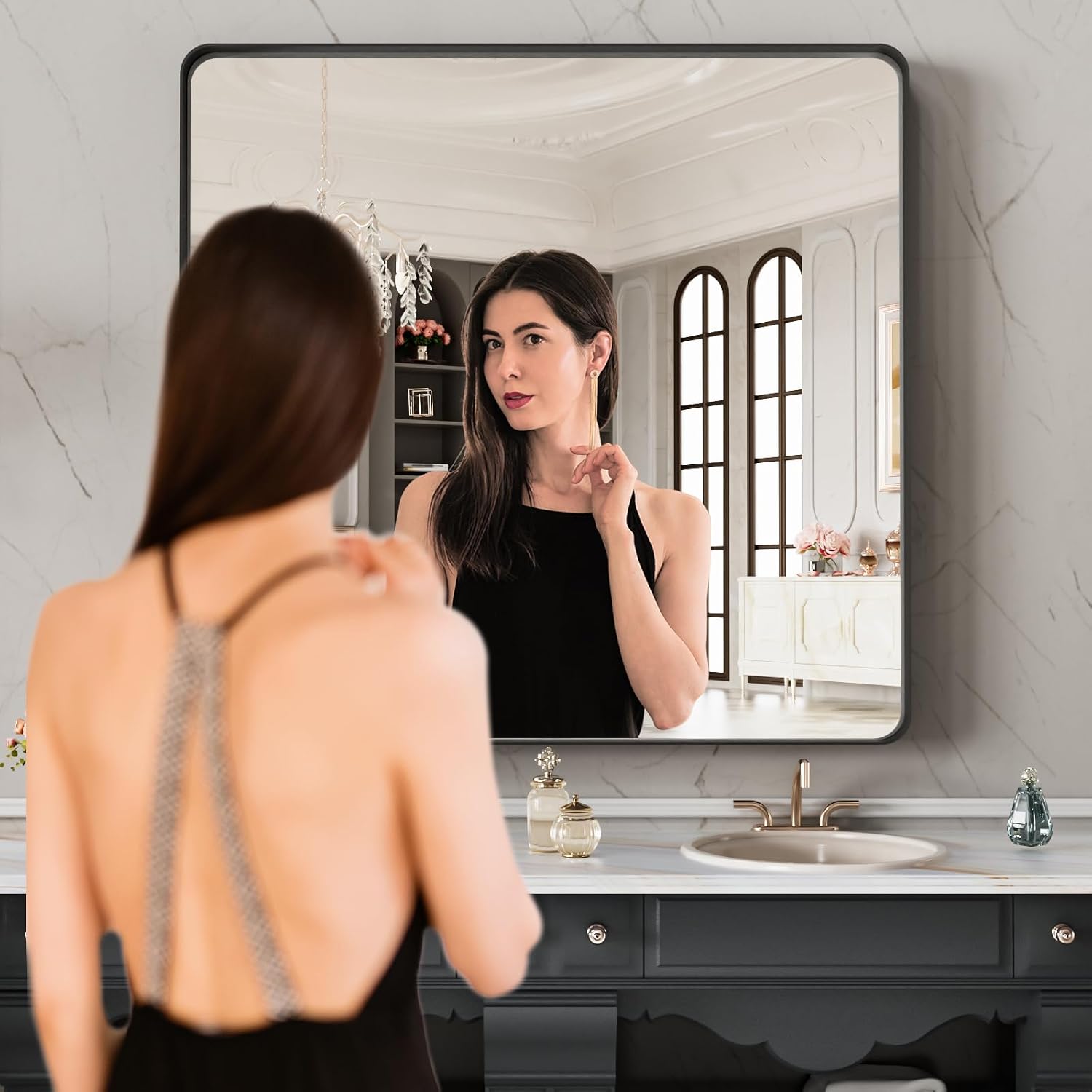 Thumbnail 1 de LOAAO 28x32 Inch Black Metal Framed Bathroom Mirror (Matte Black, Anti-Rust)