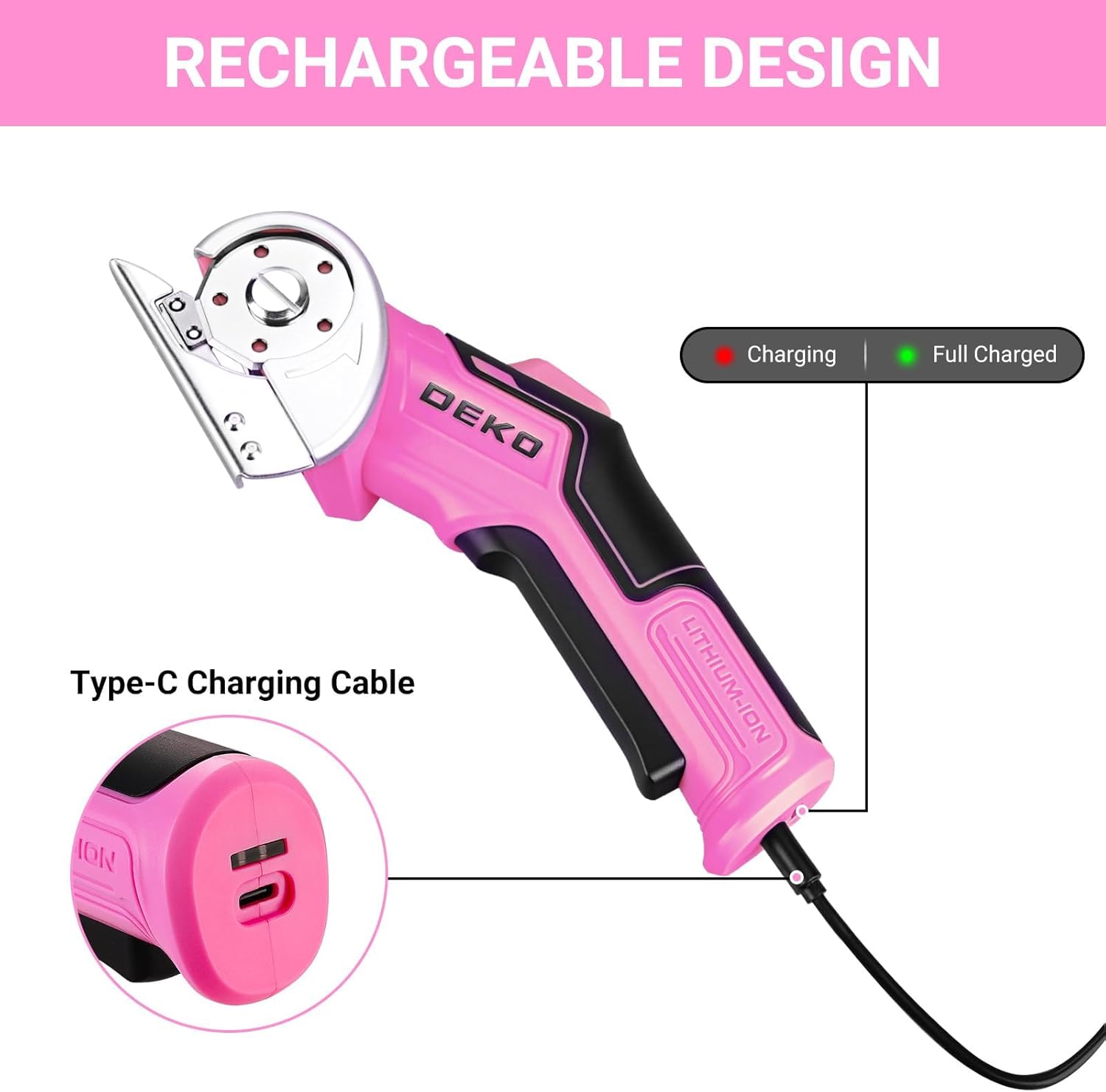 Thumbnail 3 de DEKOPRO Rechargeable Electric Box Cutter with 2 Blades (Type-C Charging, LED, Safety Lock)