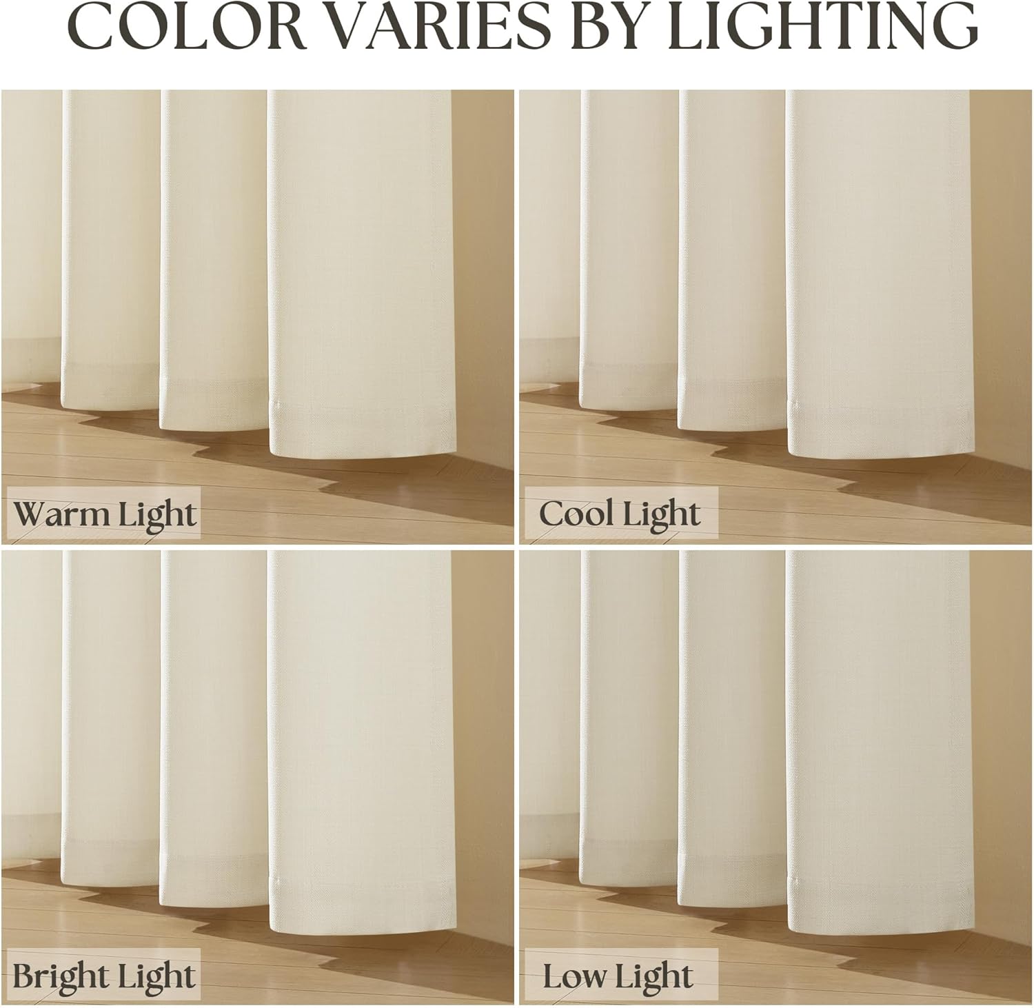 Thumbnail 6 de Natural Cream Linen Curtains 108 Inches Long with Bronze Grommets, 2-Panel Set