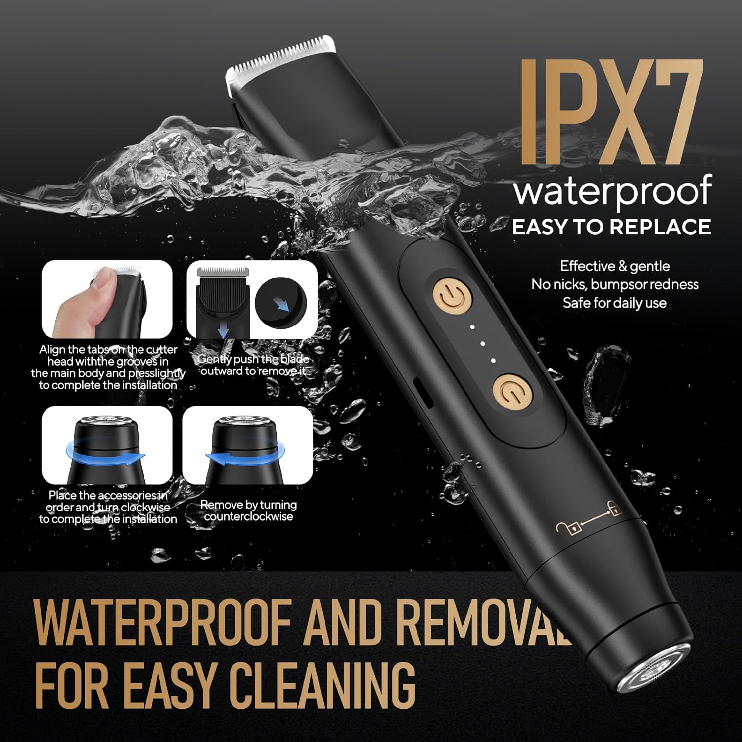 Thumbnail 5 de Akunbem Groin & Body Hair Trimmer for Women and Men: IPX7, Dual-Head Waterproof Shaver
