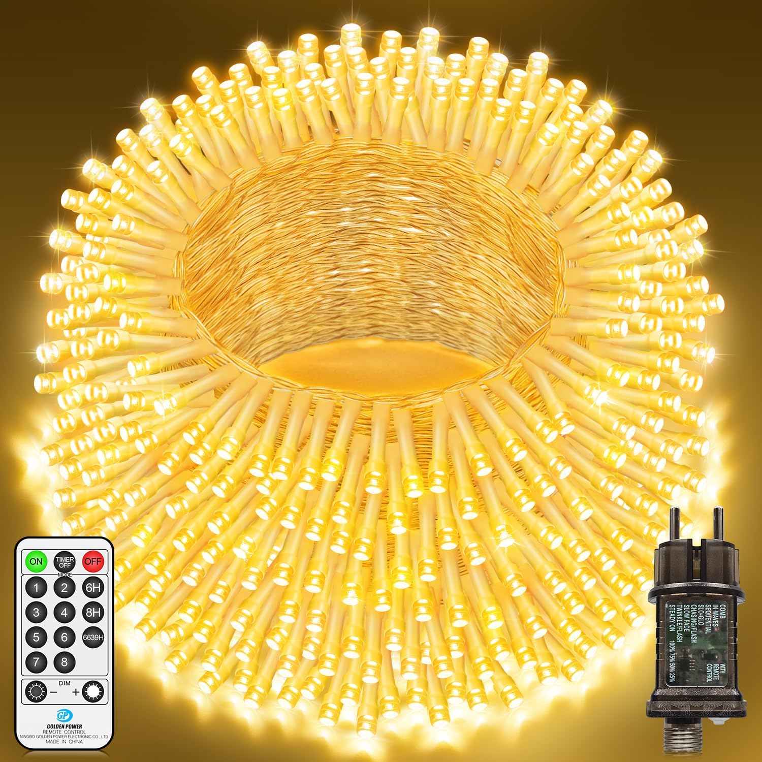 Detalle de JXLEDAYY 1200 LED Lichterkette für außen – 36 m Outdoor-Lichterkette mit Timer & Fernbedienung (Warmweiß)