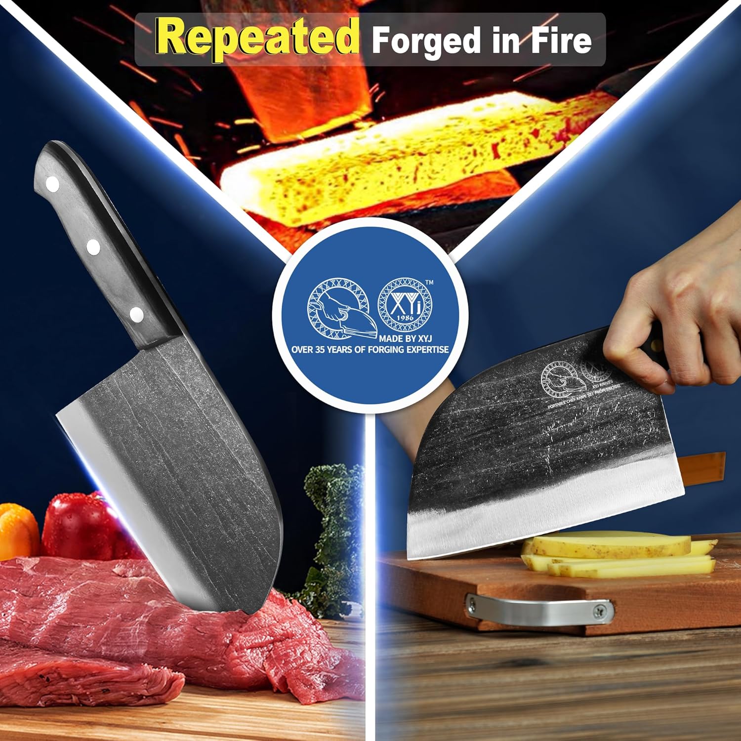 Thumbnail 2 de XYJ Cuchillo de Chef Serbio 6.7" con Funda de Cuero 🍴