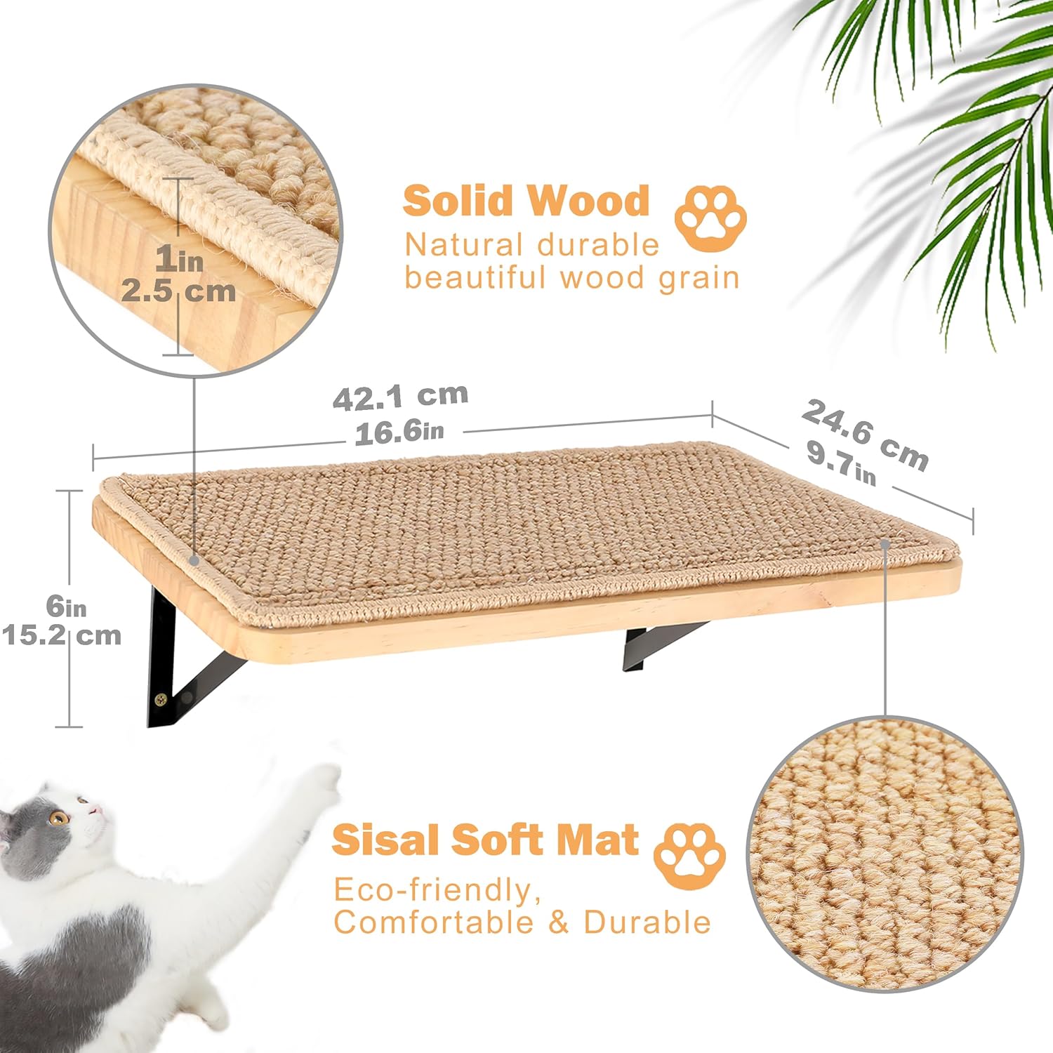 Thumbnail 2 de Cat Climbing Shelves wall mounted cat furniture set with wooden cats and 2 steps