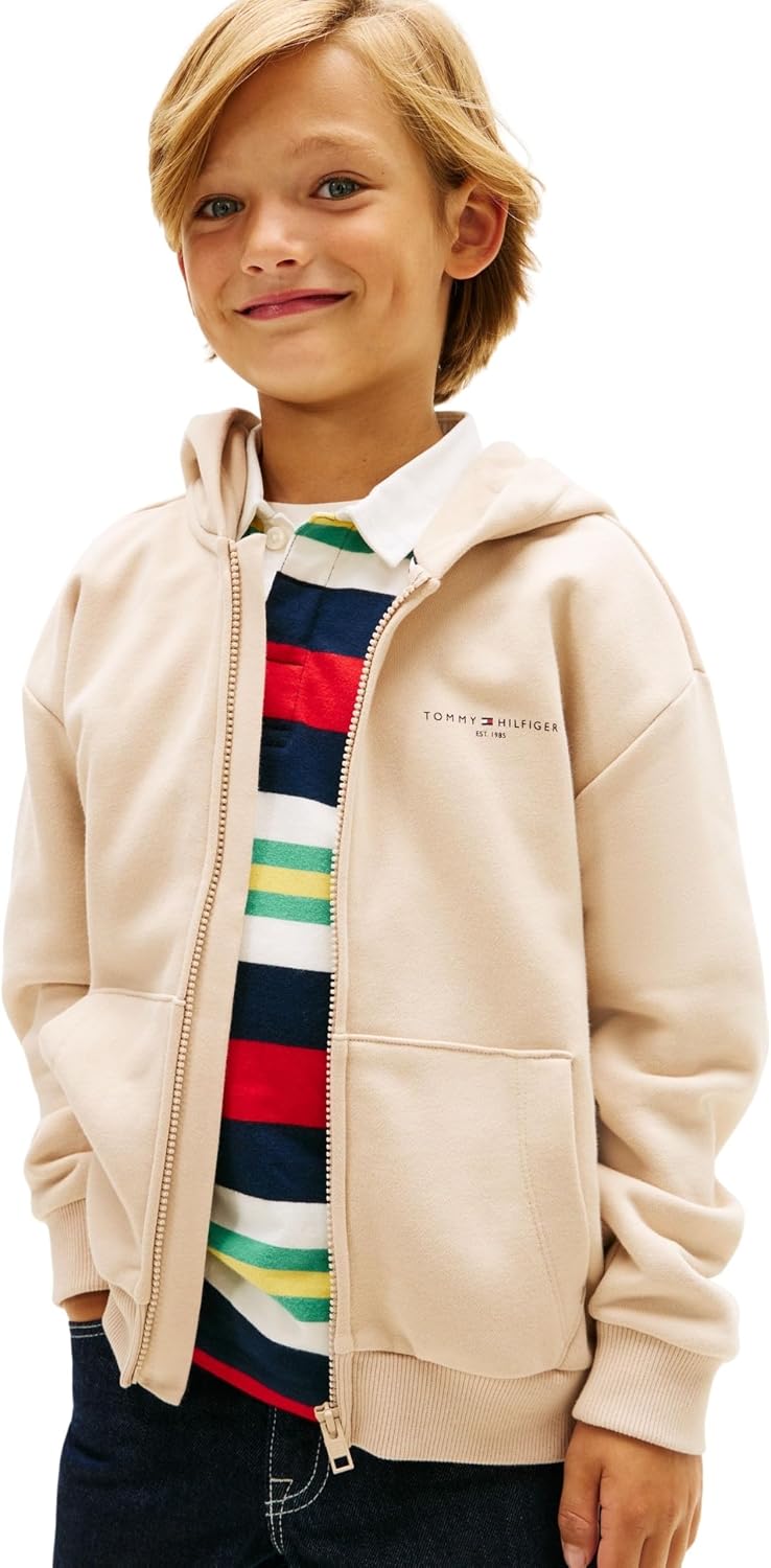 Detalle de Tommy Hilfiger Mini Corp Zip Through Hoodie Ks0ks00726 – Felpa con cappuccio unisex per bambini e ragazzi