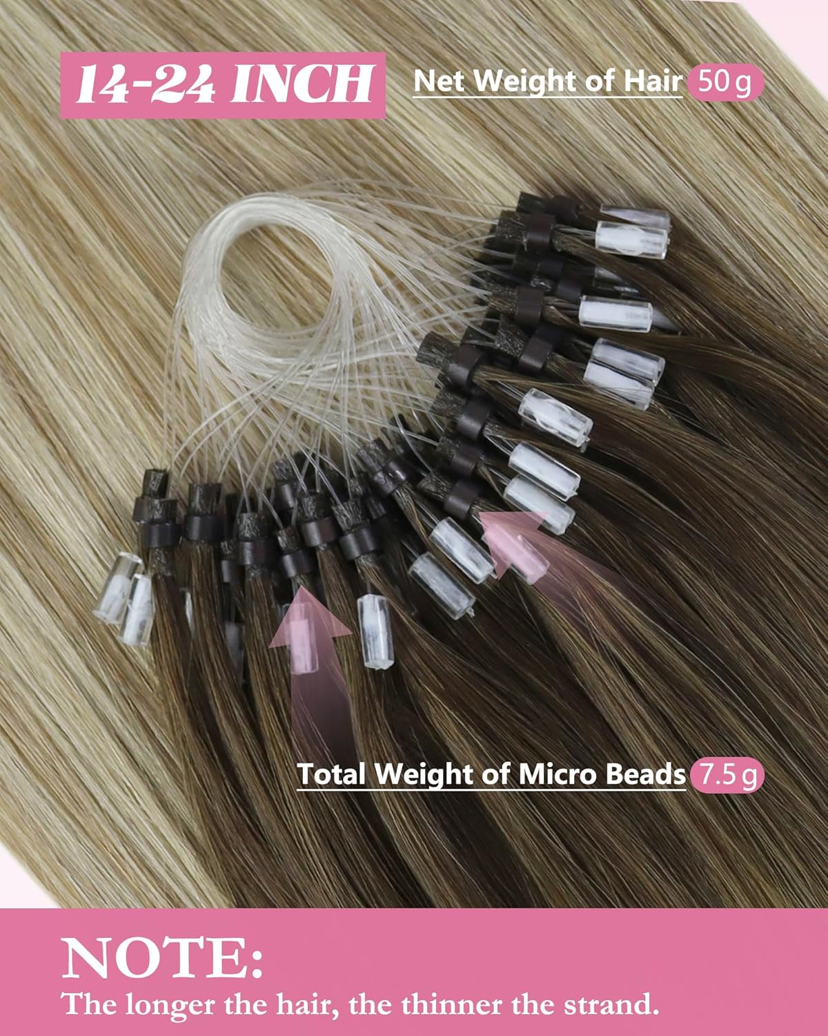 Thumbnail 2 de YoungSee Microring Extensions Echthaar, 1 g Balayage (60 cm) – Micro-Loop Haarverlängerungen