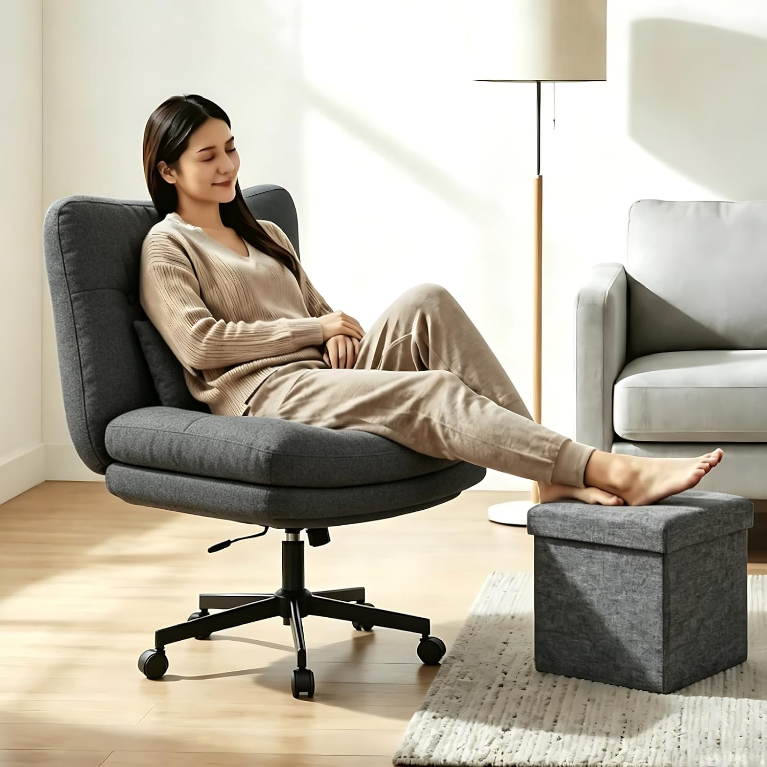 Detalle de Submi SU103-BLACK-CA Criss Cross Chair, Black Fabric, Adjustable Height