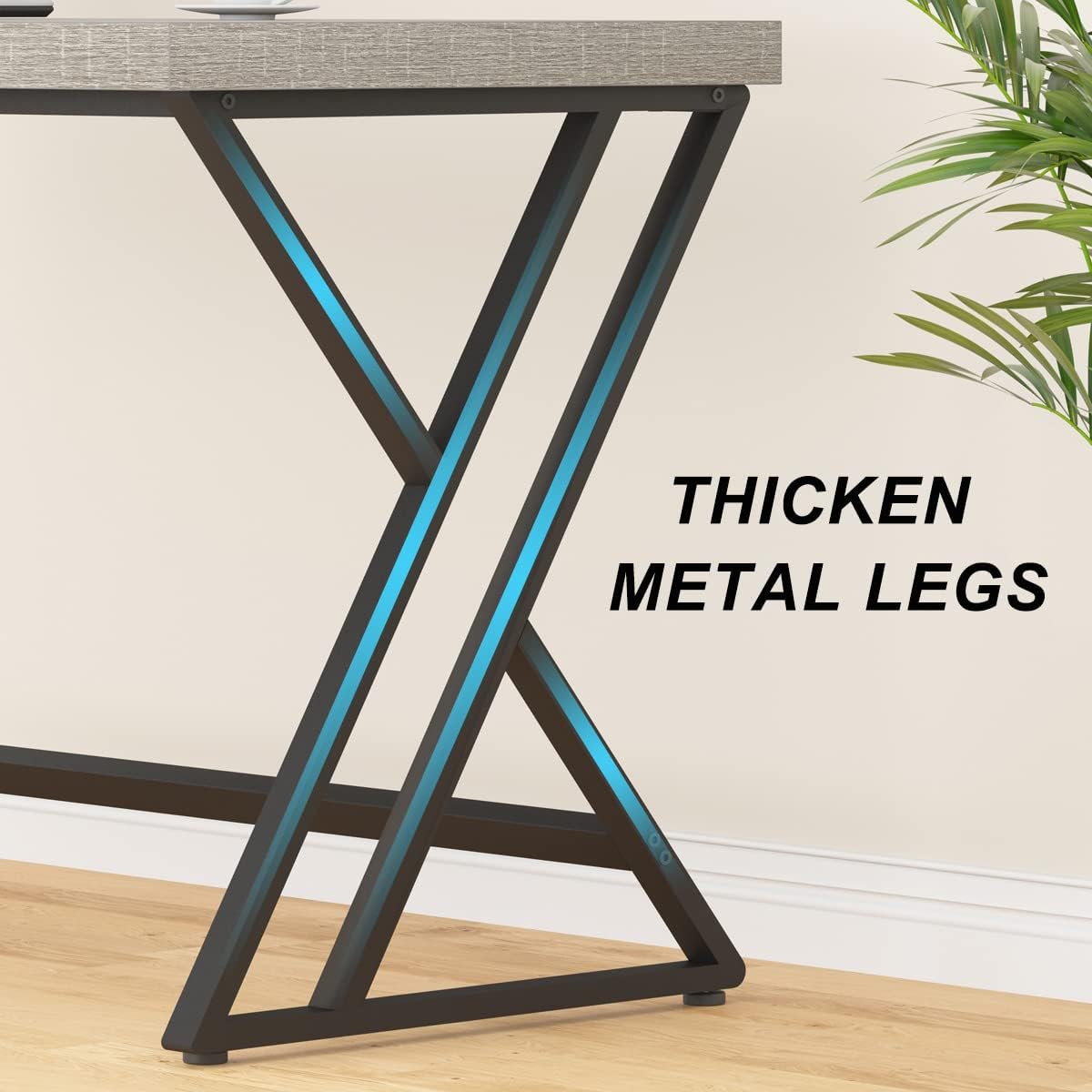 Detalle de LVB Grey Industrial Wood Desk (47 Inch) with Metal Frame and Storage