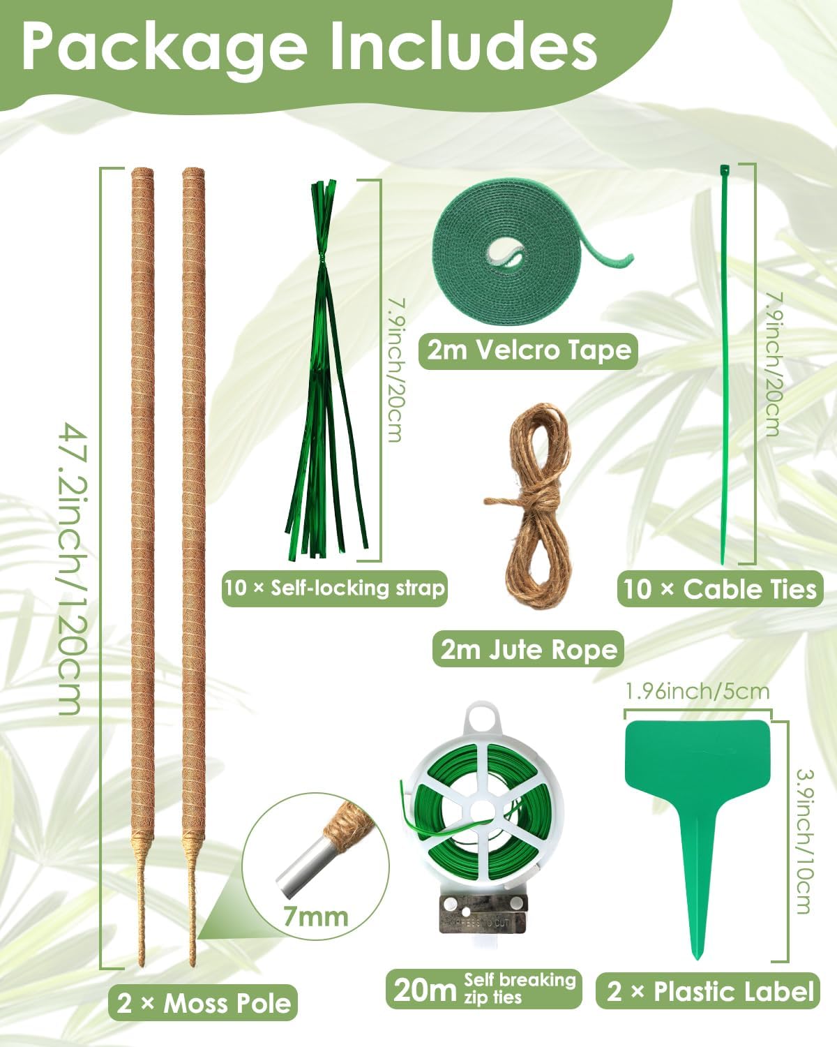 Detalle de Ouxayapl Monstera-stokken van 120 cm, flexibel met kokosvezel en accessoires