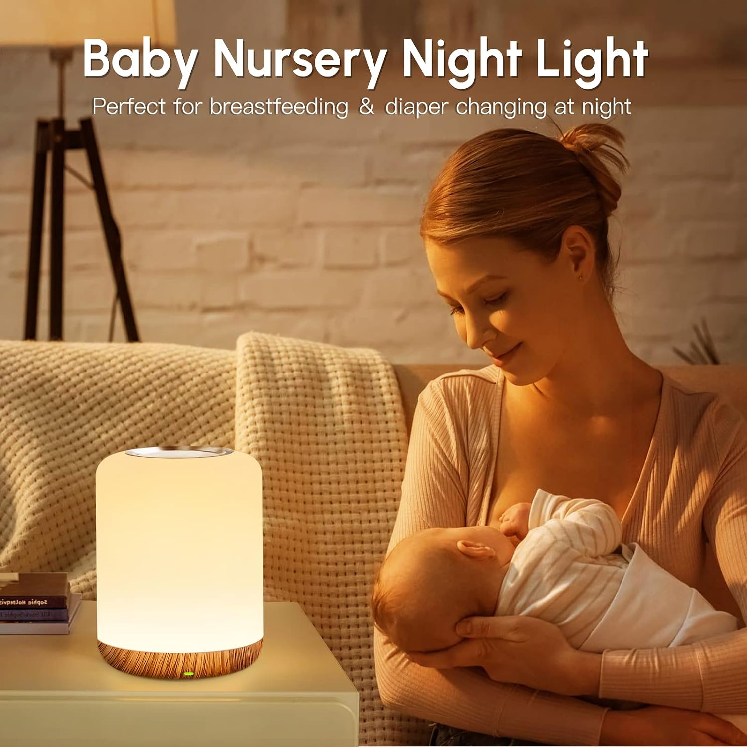 Detalle de SOLIDEE Nachttischlampe Touch Dimmbar mit RGB, 256 Farben – kabellose LED-Nachtlampe für Schlaf-, Baby- und Wohnzimmer