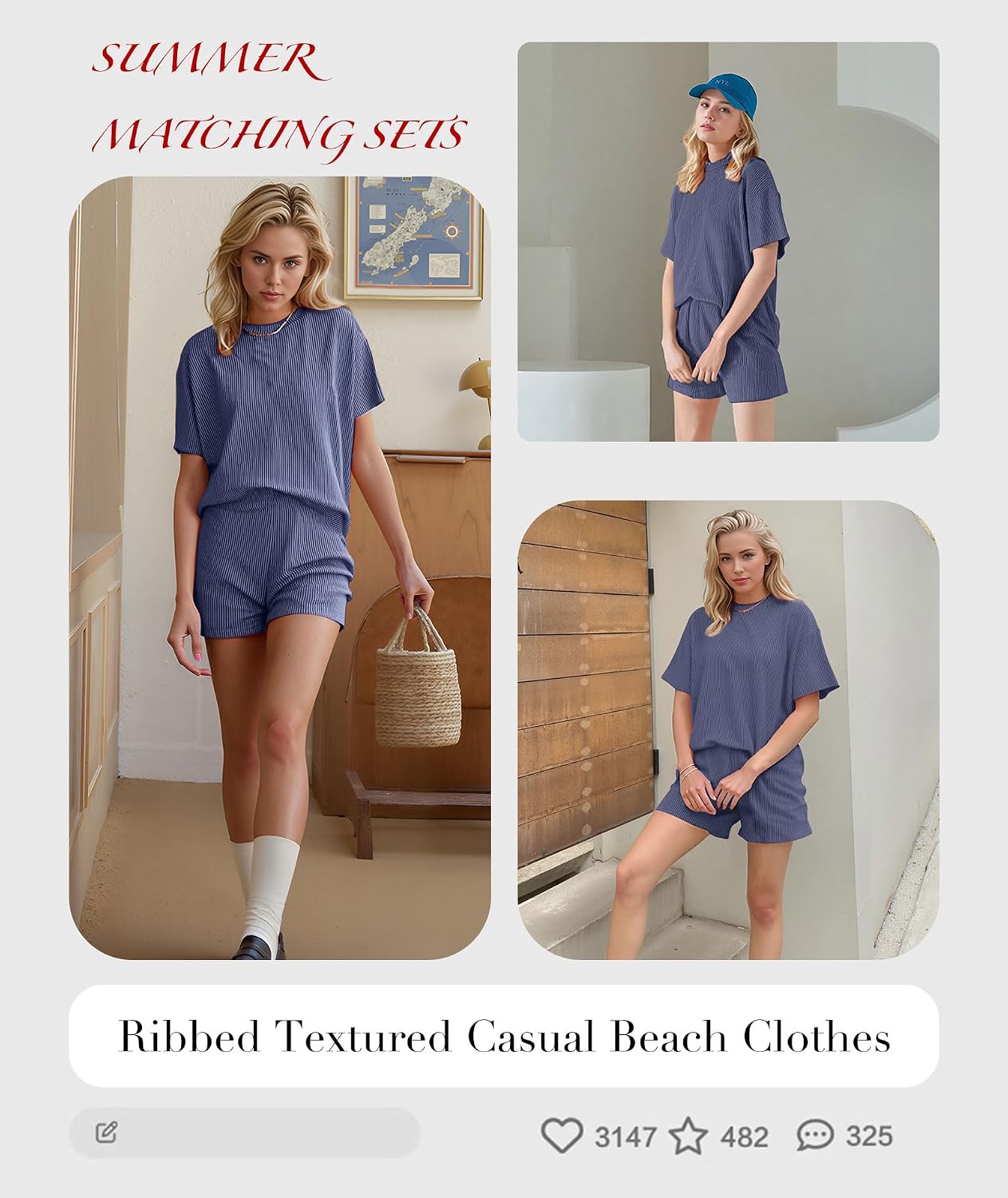 Detalle de MARZXIN Two-Piece Summer Set for Women: Loose-Fit Ribbed Knit Comfort