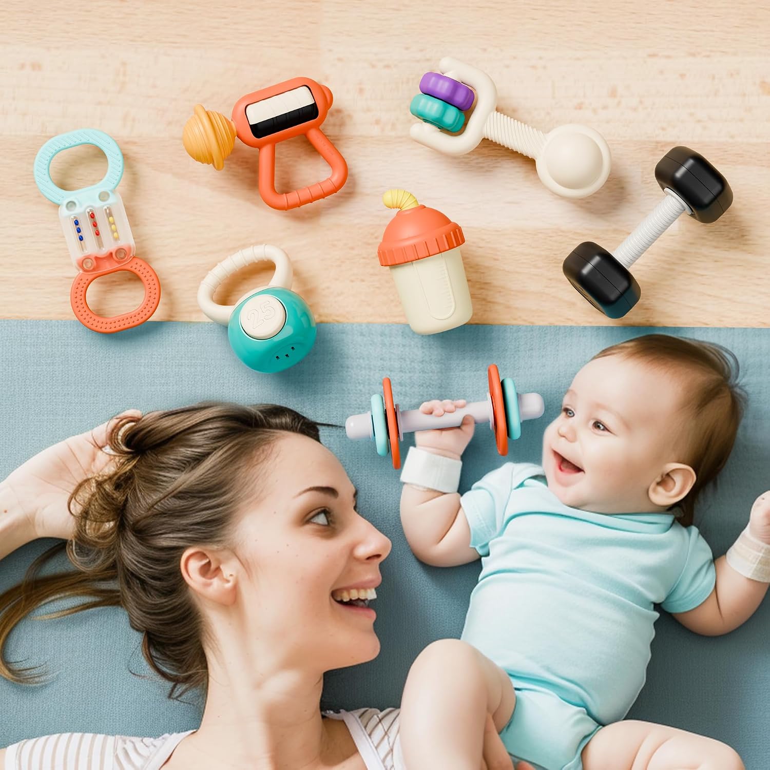 Detalle de iPlay iLearn Baby First Gym Rattle Set, 7PCs