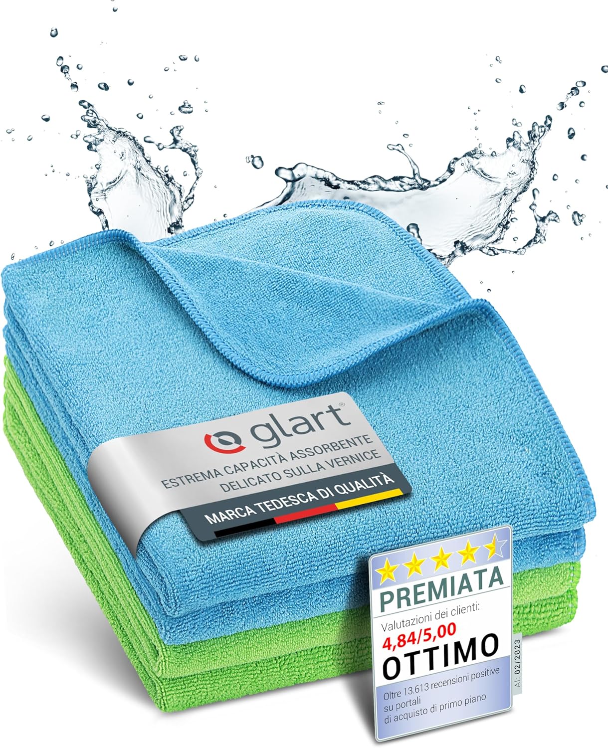 Thumbnail 2 de Glart 4448: Set di 4 panni in microfibra ultra-morbidi 40x40 cm per auto e casa (2 blu, 2 verdi)