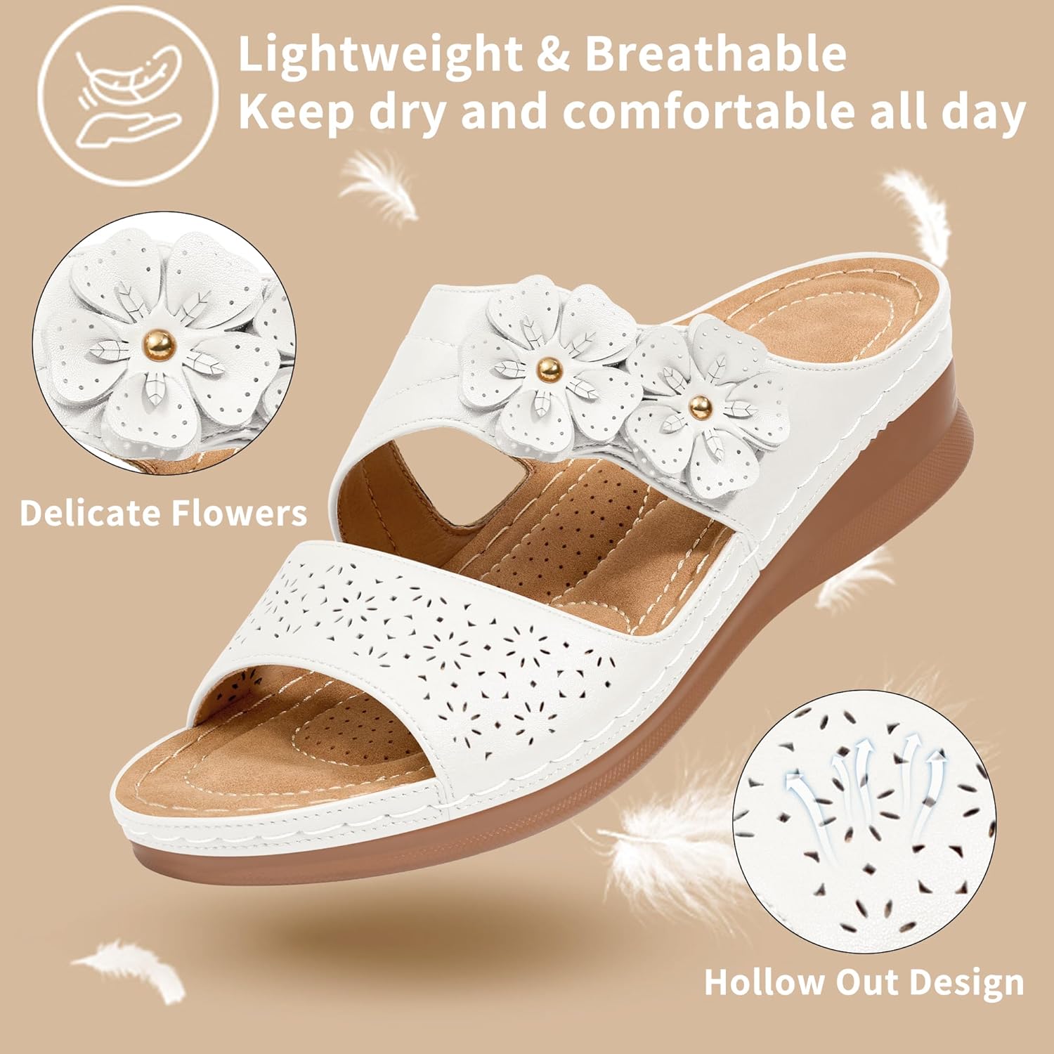 Detalle de Ablanczoom Women’s Wedge Sandals Dressy: Slip-On Floral Platform Slides for All-Day Comfort