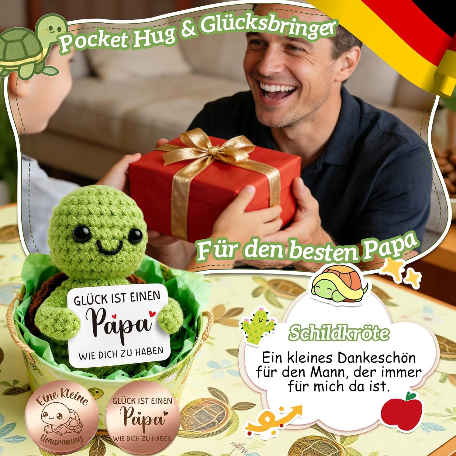 Detalle de Giftota Vatertagsgeschenk „Pocket Hug“ Schildkröte – Mutmacher & Glücksbringer für Papa