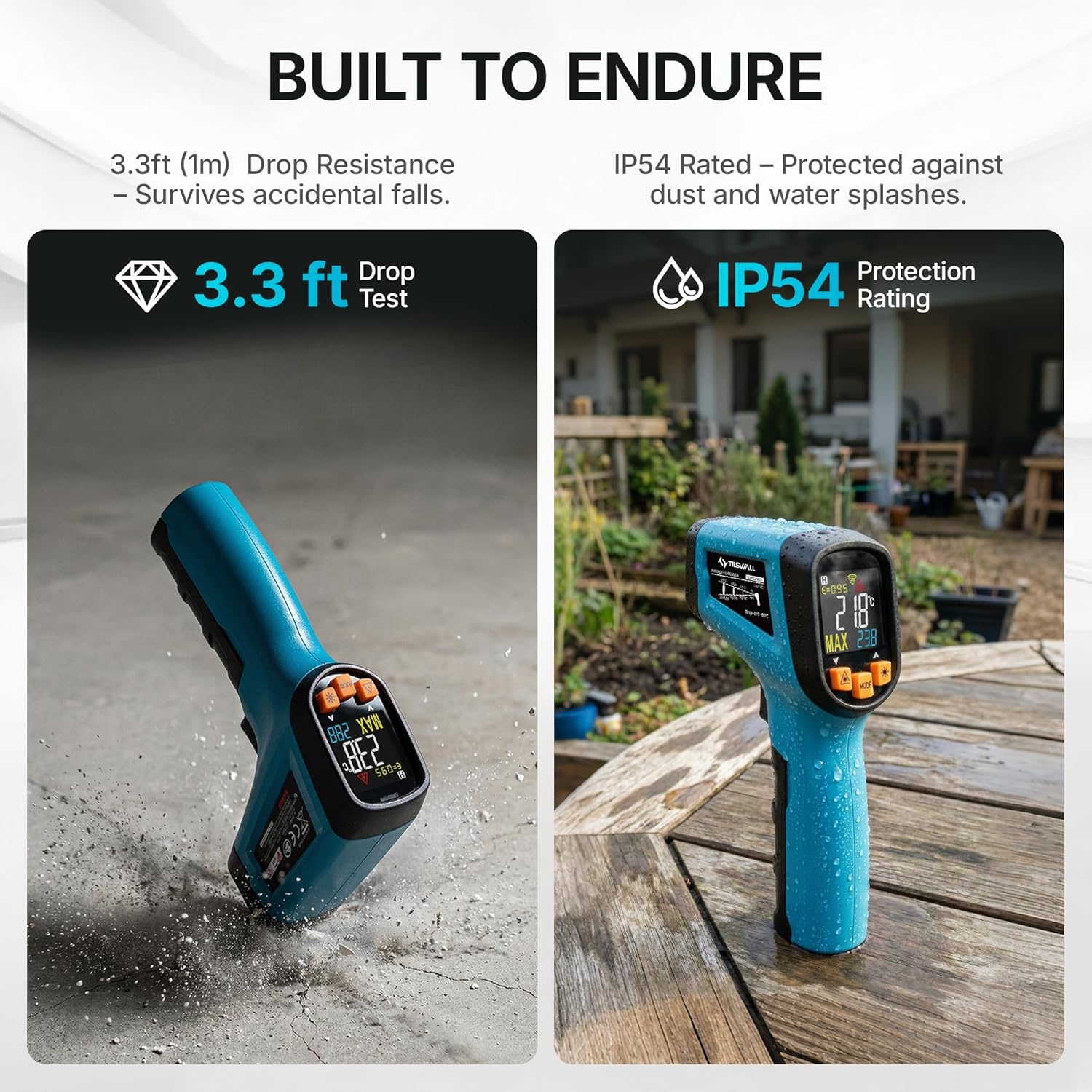 Detalle 2 de Tilswall Infrared Thermometer Gun with Adjustable Emissivity (−50°C to 600°C) – for BBQ, Pizza Ovens and Vehicle Repair