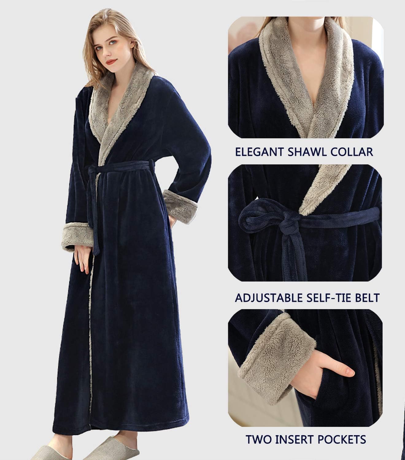 Detalle de CaiDieNu Robe De Chambre Femme Polaire Longue – Douceur et chaleur pour l’hiver