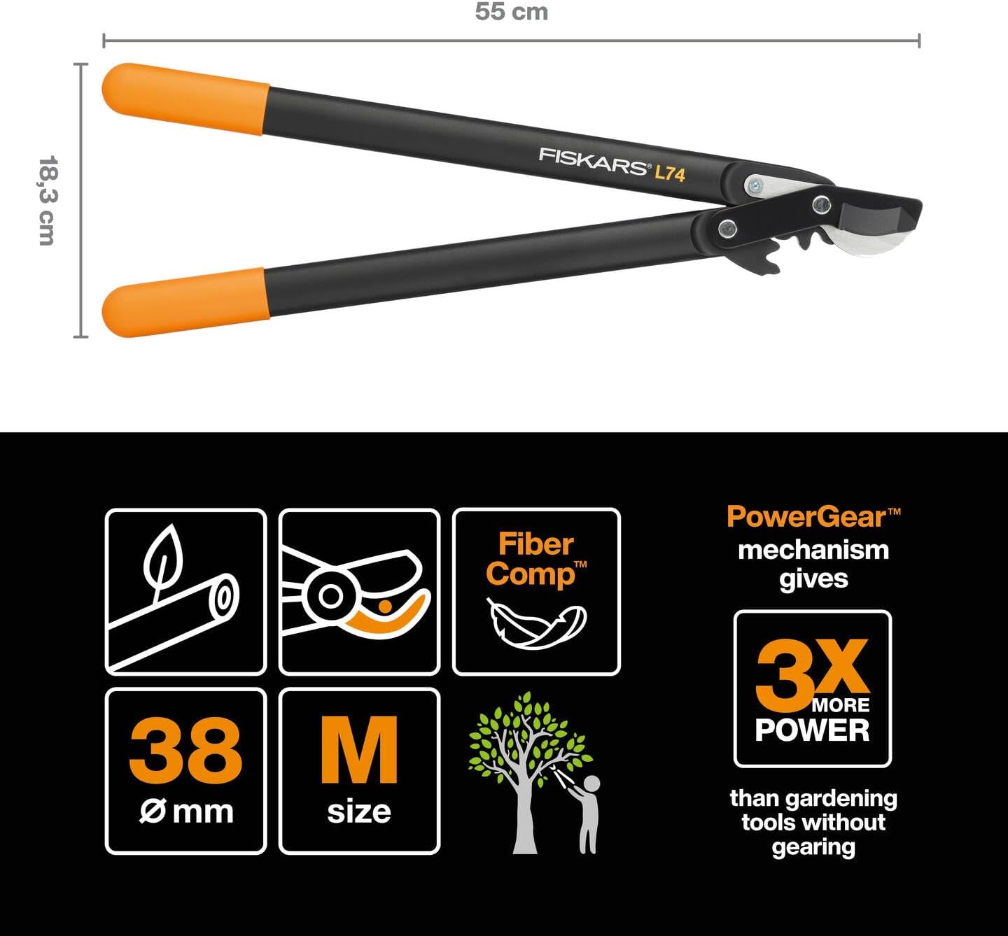 Thumbnail 1 de Fiskars PowerGear II Bypass-Getriebeastschere L74 (55 cm) – Antihaftbeschichtet, Rostfreier Präzisionsstahl