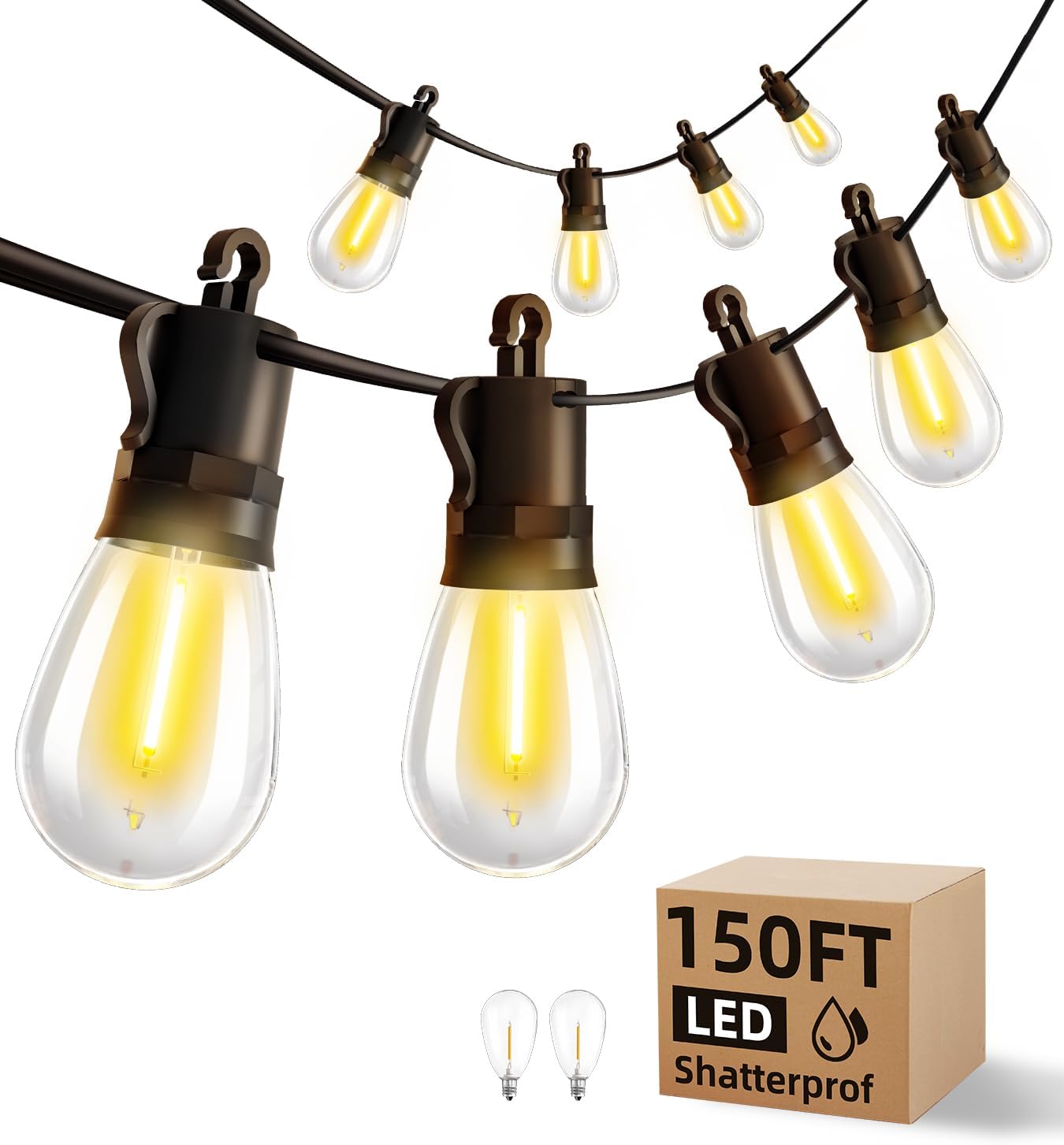 Thumbnail 6 de TBOSW Outdoor String Lights Patio LED - 50 Ft, 15+1 S14 Edison Bulbs, Waterproof, Remote Dimmable